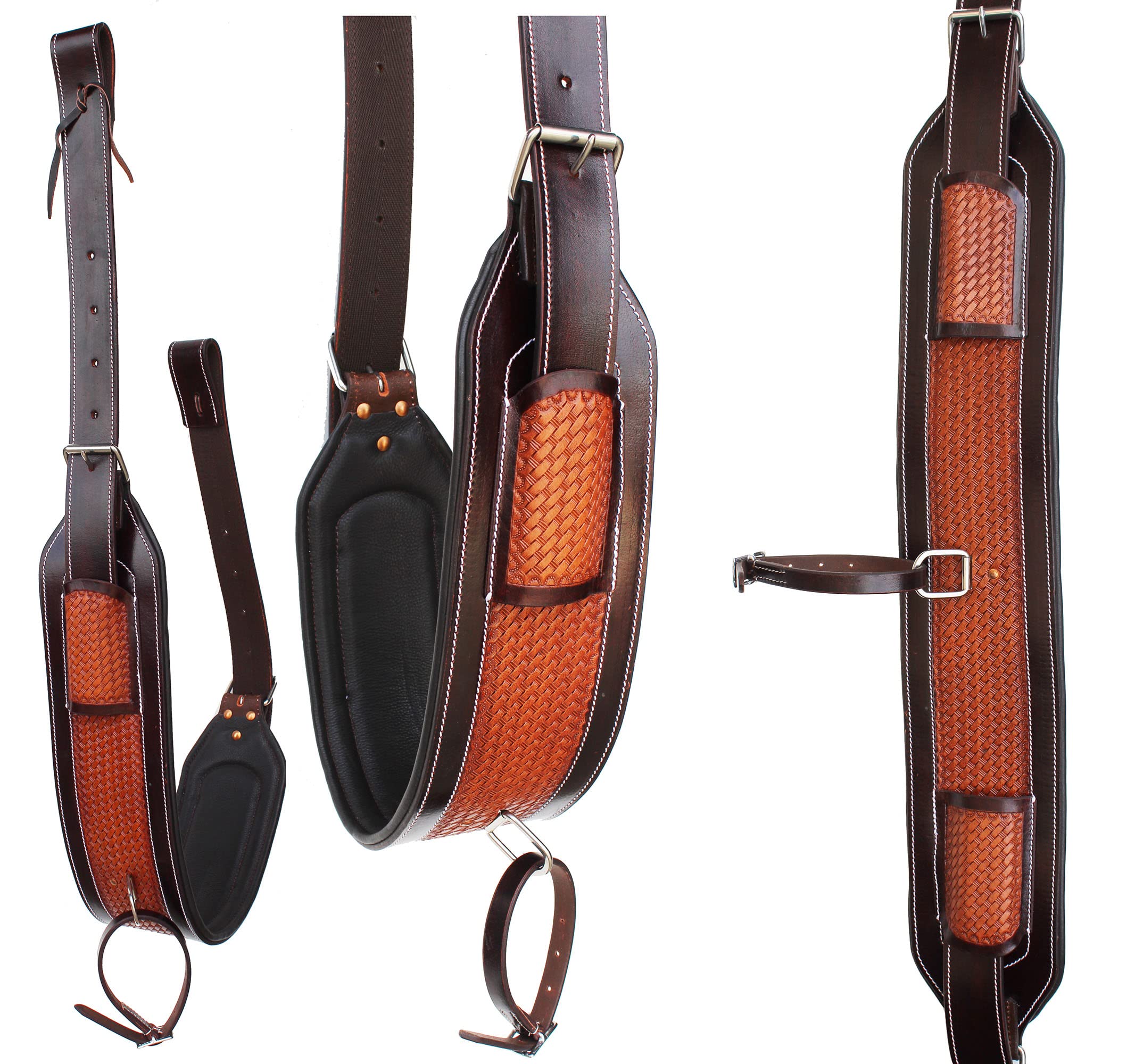 CHALLENGER Horse Basket Weave Padded Leather Rear Flank Saddle Cinch Billets 97105TT