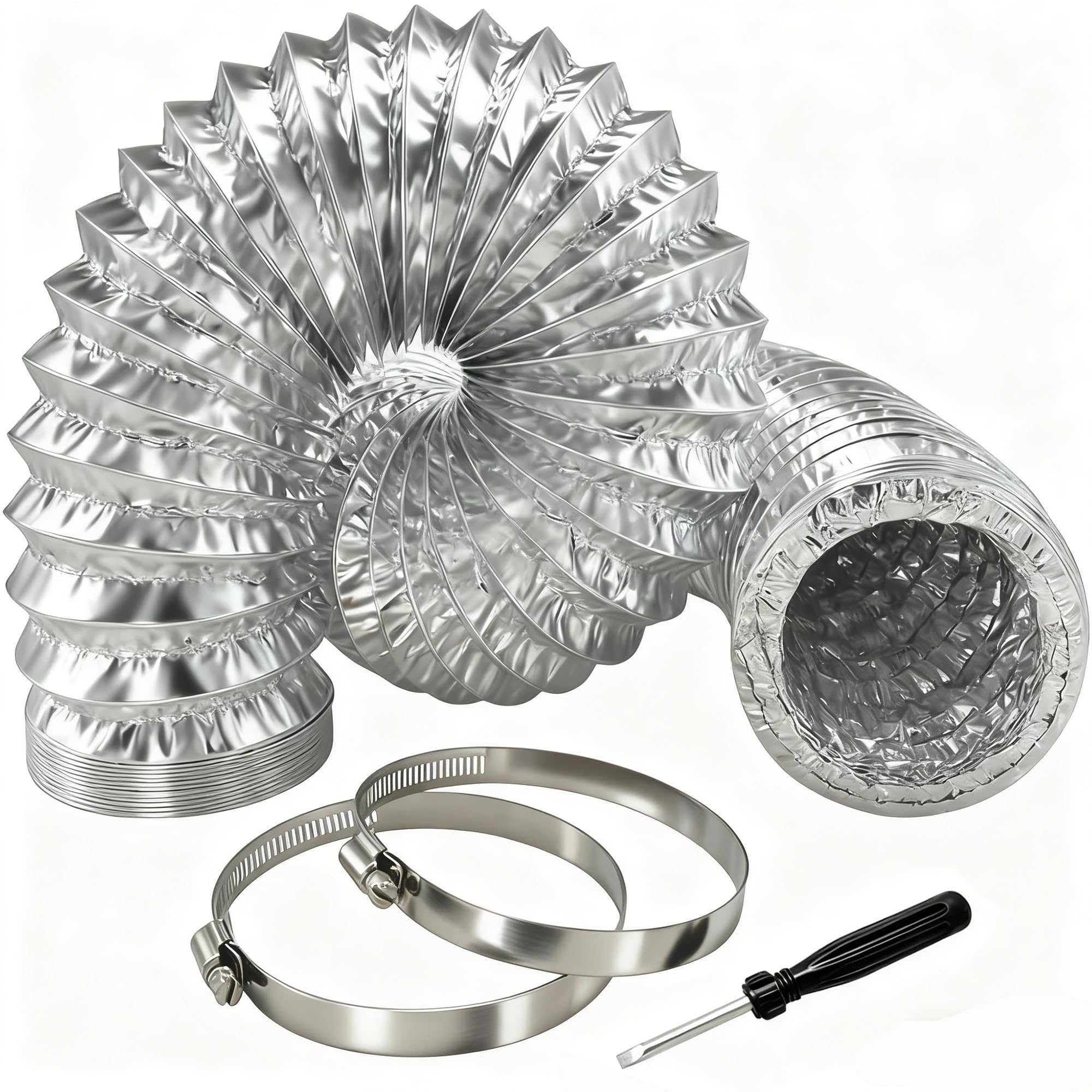 POPETPOP 4-Inch Aluminum Foil Flexible Dryer Vent Hose Kit – 78.6" Length, Black, For Kitchen HVAC, Bathroom, Greenhouse Ventilation (Easy Cut & Install)