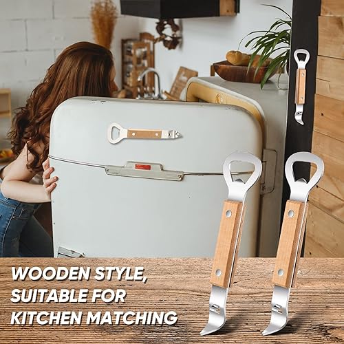 Miniatura 6 de 2 abrelatas magnéticas de botellas y latas con mango de madera, imanes de acero inoxidable para perforar latas para cervezas, bebidas, adecuado para