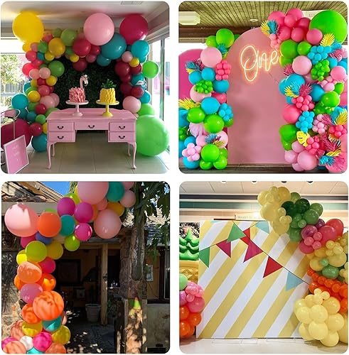 Miniatura 5 de Kit de Guirnalda de Arco de Globos Tropical de Verano, Rosa Caliente Verde Azul Amarillo Naranja, Kit de Guirnalda de Globos de Látex Arco Iris con