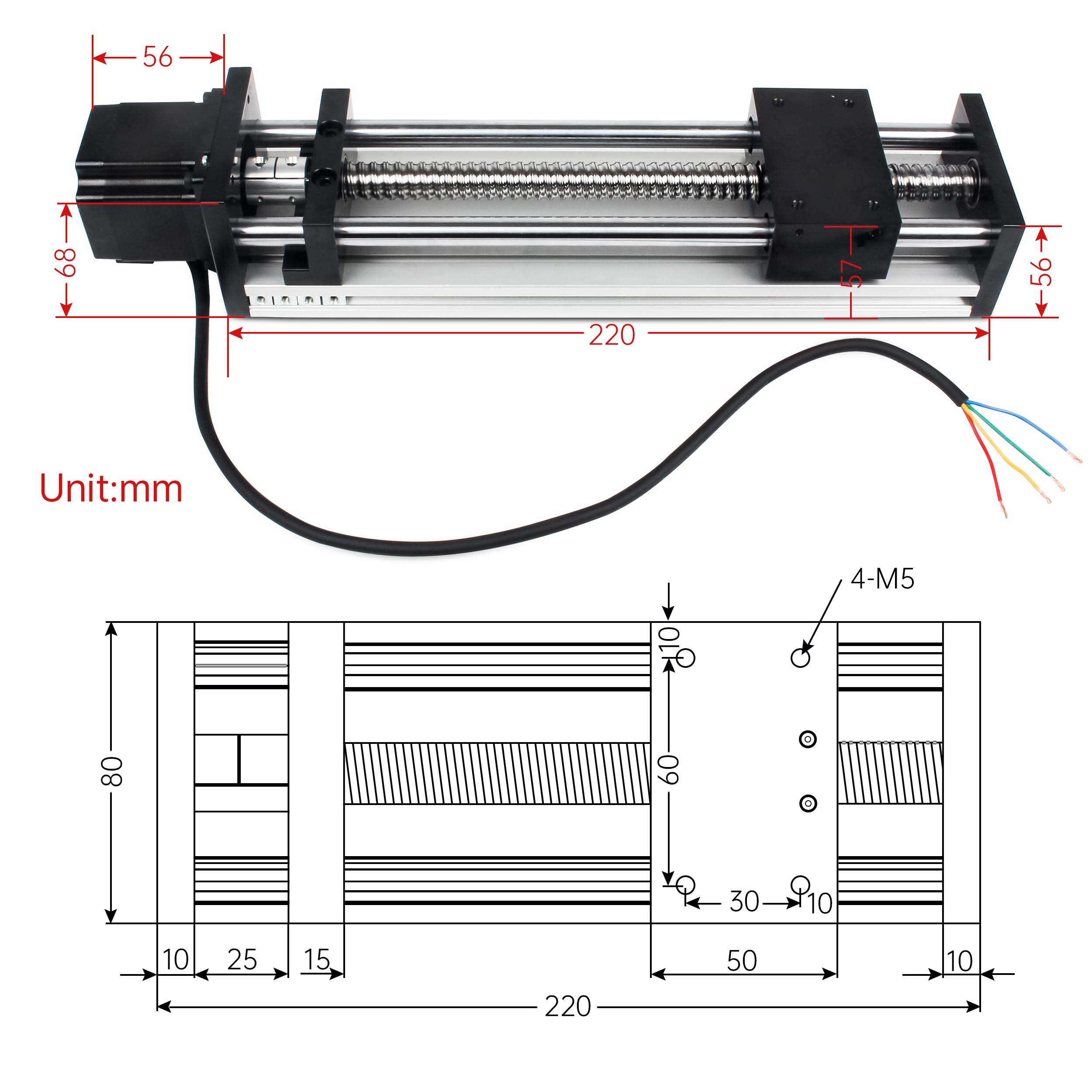 Siłownik liniowy CNC, efektywny 100 mm, podwójna oś optyczna, szyna ślizgowa liniowa 1204, śruba kulowa, prowadnica liniowa CNC z silnikiem krokowym Nema23 do frezarki CNC