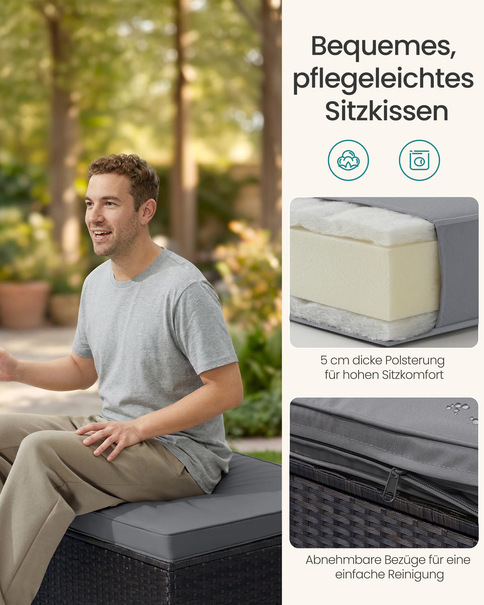 SONGMICS Gartenmöbel-Set, Balkonmöbel aus PE-Polyrattan, Terrassenmöbel, Ecksofa, Outdoor, handgeflochtenes Rattan, Lounge-Set, mit Kissen und Glastisch, schwarz-grau GGF005B04