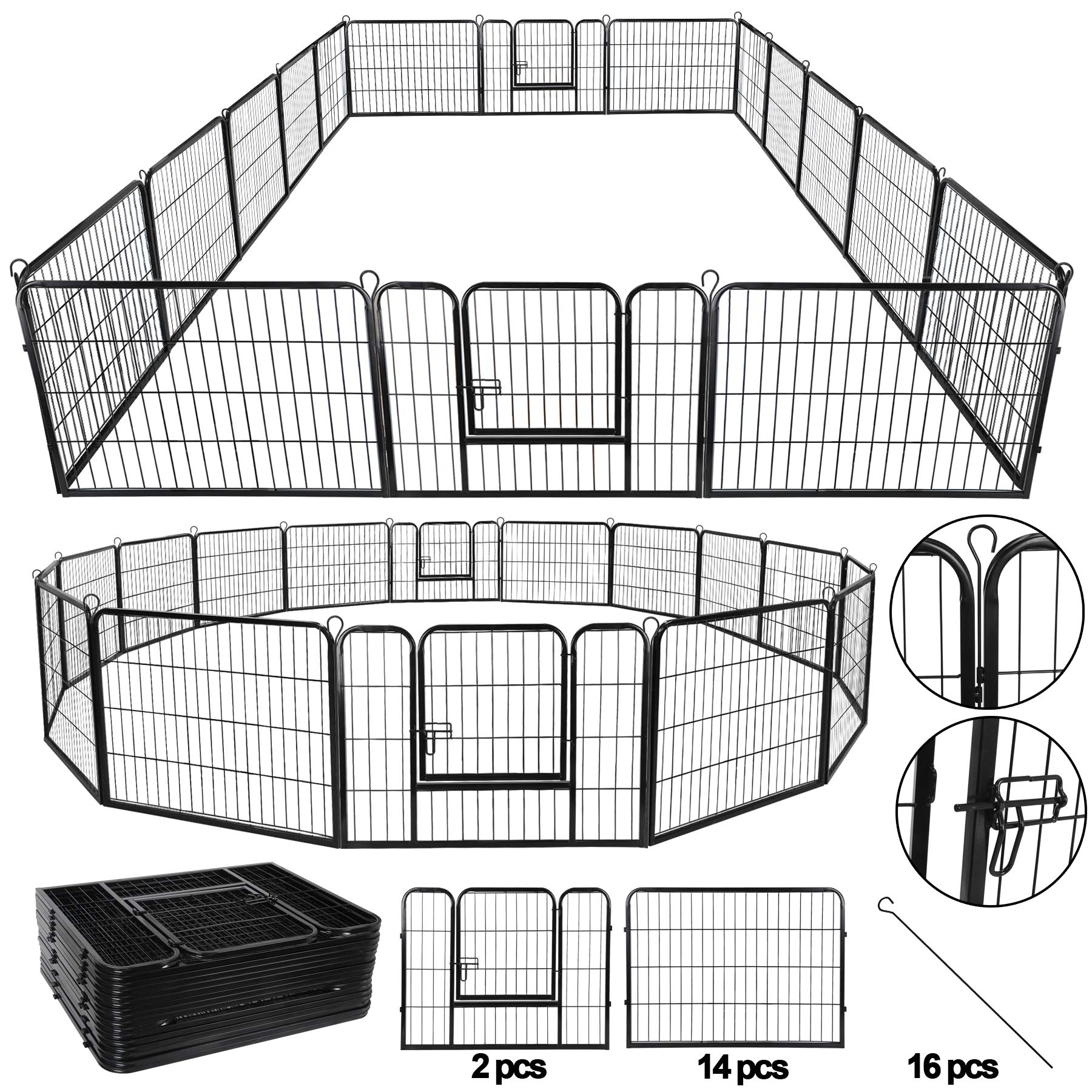 LEMY 16 Panels Pet Playpen Heavy Duty Metal Dog Exercise Fence Barrier, Outdoor & Indoor Foldable Pet Exericse Pen w/Door