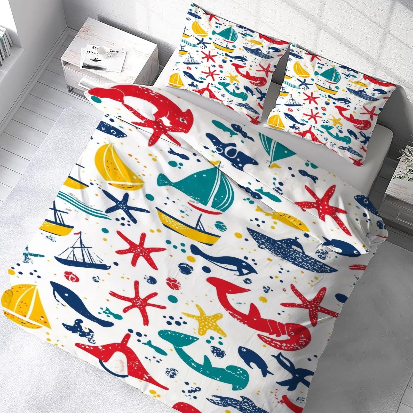 Housse de couette 220x240 animaux marins anti-transpiration