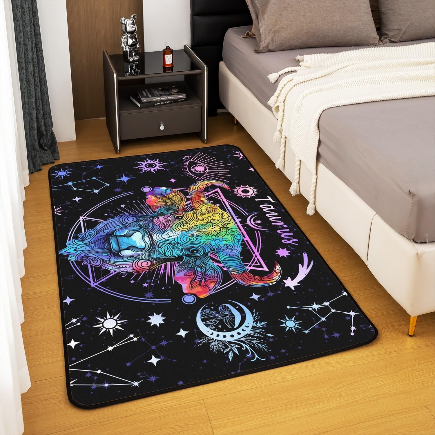 Manfei Taurus Area Rug Trippy Astrology Sun Moon Star Floor Mats, 12 Constellations Zodiac Decorative Rug for Living Room, Kids Boys Girls Room Decor, Absorbent Carpets, 6'6" x 4'11" (Rectangular)