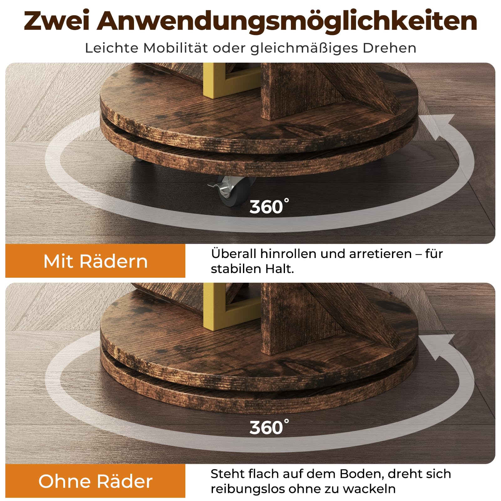 HOMRELEXA 360° Drehbares Bücherregal Baumform, Bücherregal Drehbar Standregal Multifunktionales 17 Ebenen, Beweglich und Feststellbar, für Wohnzimmer Büro Schlafzimmer, 40x40x127cm, Braun