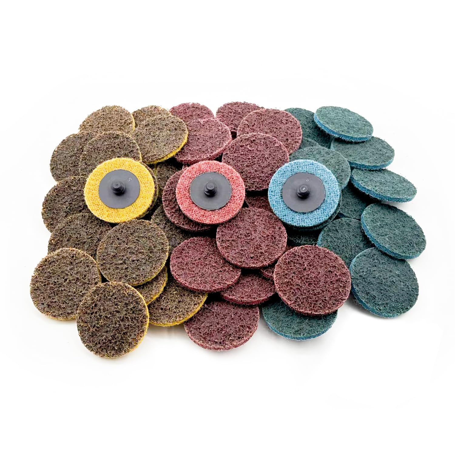Merryland 50 Stück Vliesscheibe 50 mm Gemischt Schnellwechselscheibe | 50mm Stabschleifer, Vliesschleifblatt Vliesronden Schnellspannscheibe Farbe Rost Metall Stahl, DGTAA50C4