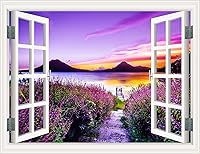 Vista 7 de Pintura autoadhesiva 3D, calcomanías de pared falsas para ventana, isla tropical con palmeras, mural de pared, vista de ventana, decoración de pared