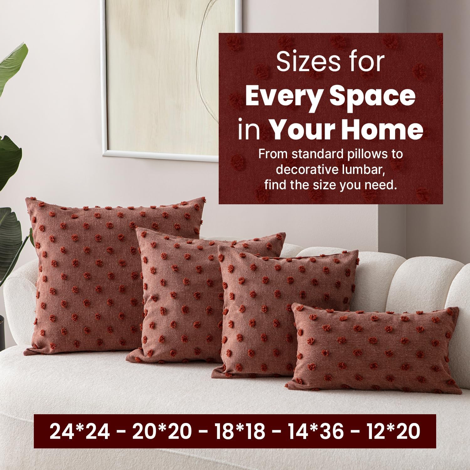 EtaVita Terracotta Throw Pillow Covers 24x24 Set of 2 - Earthy Decorative Cushion Cases, Cotton Blend with Hidden Zipper, Boho Farmhouse Decor for Living Room Bedroom - Image 5