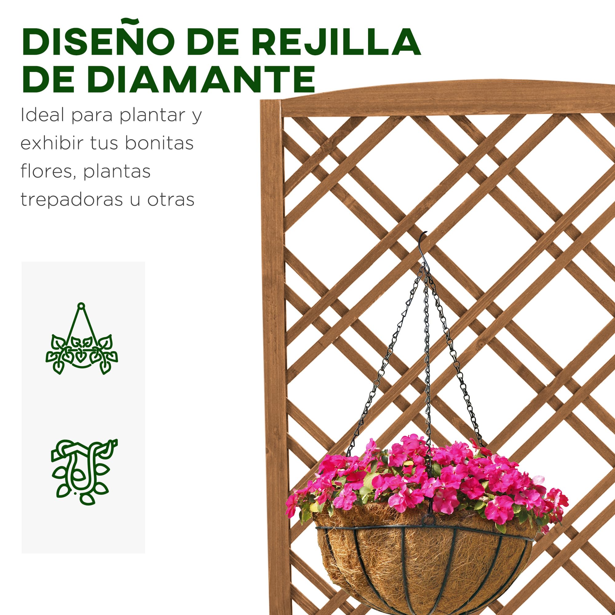 Outsunny Jardinera con Enrejado Jardinera con Celosía de Madera Macetero con Soporte para Trepadora Cultivos Plantas en Exterior Terraza Jardín Balcón 60x30x122,5 cm Natural