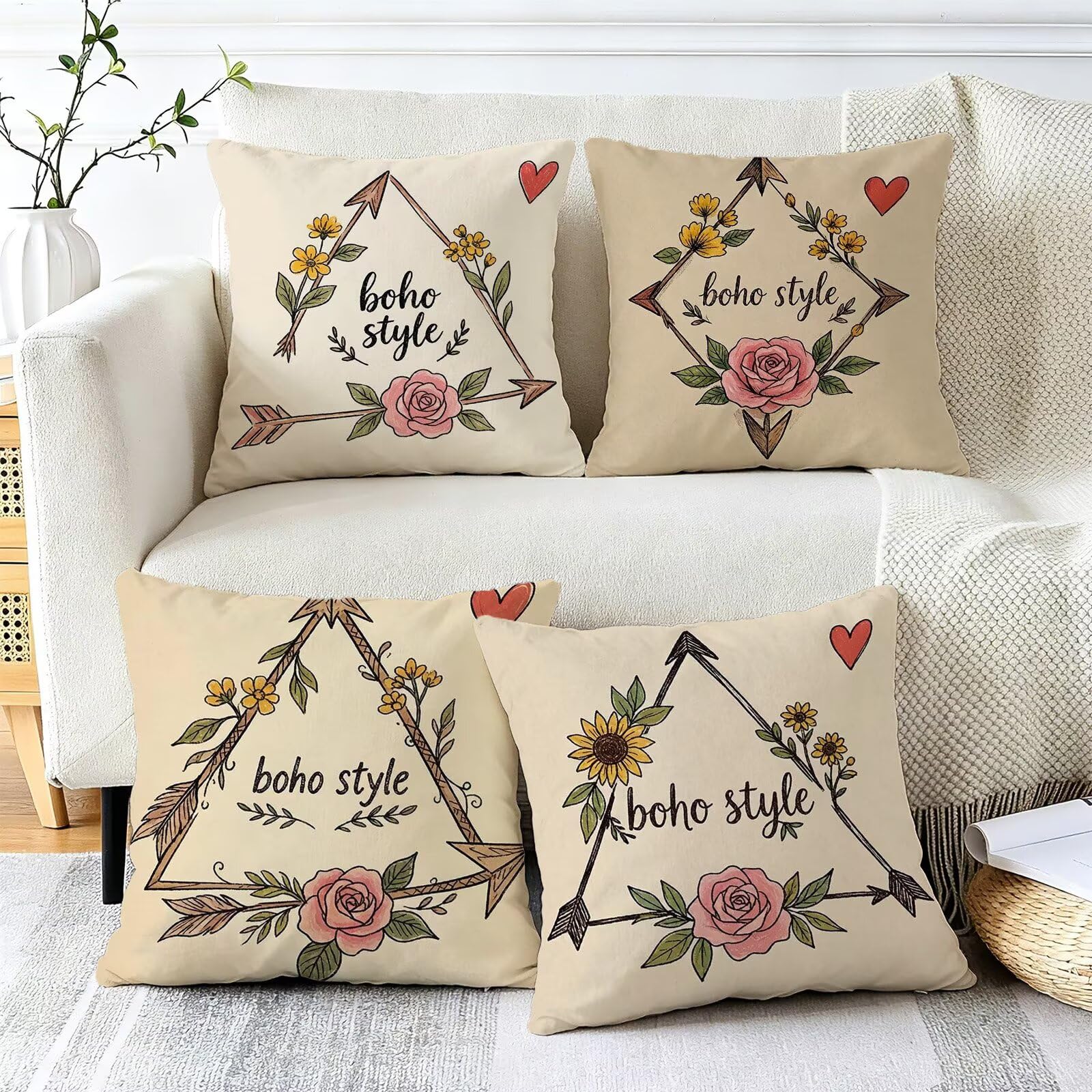 Coussin Exterieur Impermeable Beige, Taie Oreiller 45x45 Set de 4, Cod-3430