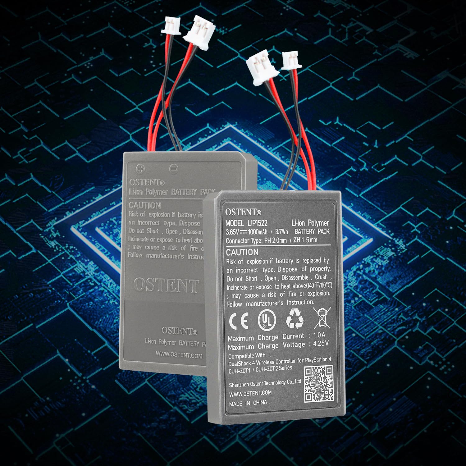 OSTENT 1000mAh 3.65V 3.7Wh Recargable Li-Ion Batería de Repuesto para Sony PS4 Original/Pro/Slim CUH-ZCT1 CUH-ZCT2 Serie Bluetooth inalámbrico Dual Shock Controller Viejo Nueva Versión