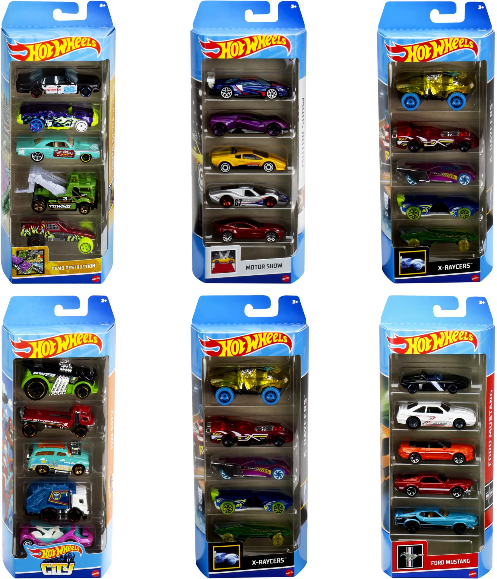 Hot Wheels City Robo T-Rex Ultimate Garage Modalità Multigiocatore a più Livelli per Riporre auto in Scala 100 plus 1 64, GJL14 & Pack con 5 Macchinine, Veicoli Giocattolo 01806