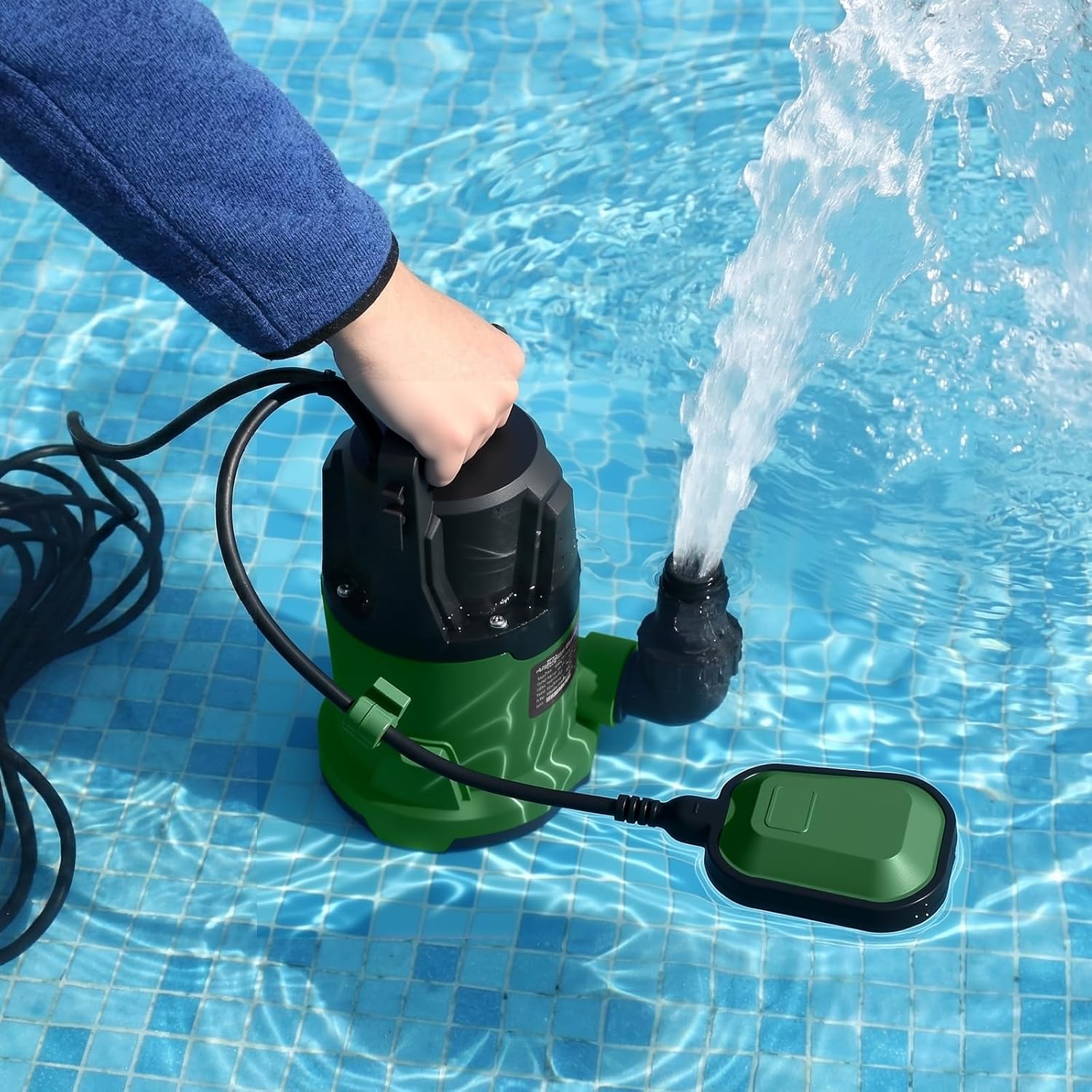 1HP Submersible Sump Pump, LAZYLAND Clean Water Pump with 3700GPH High Flow, Automatic Float Switch for Basement Pool Pond Drainage (Green)