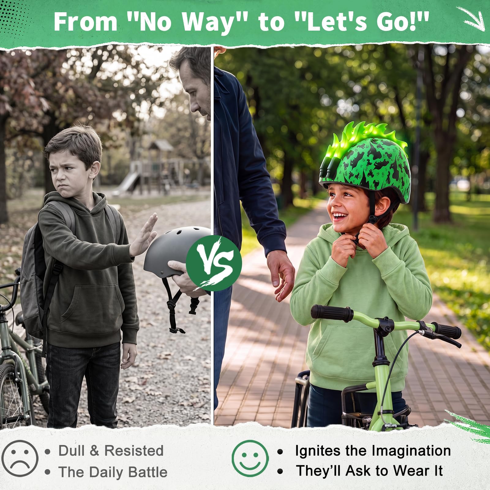Casque de vélo pour enfant avec lumières LED pour garçons de 2 à 12 ans