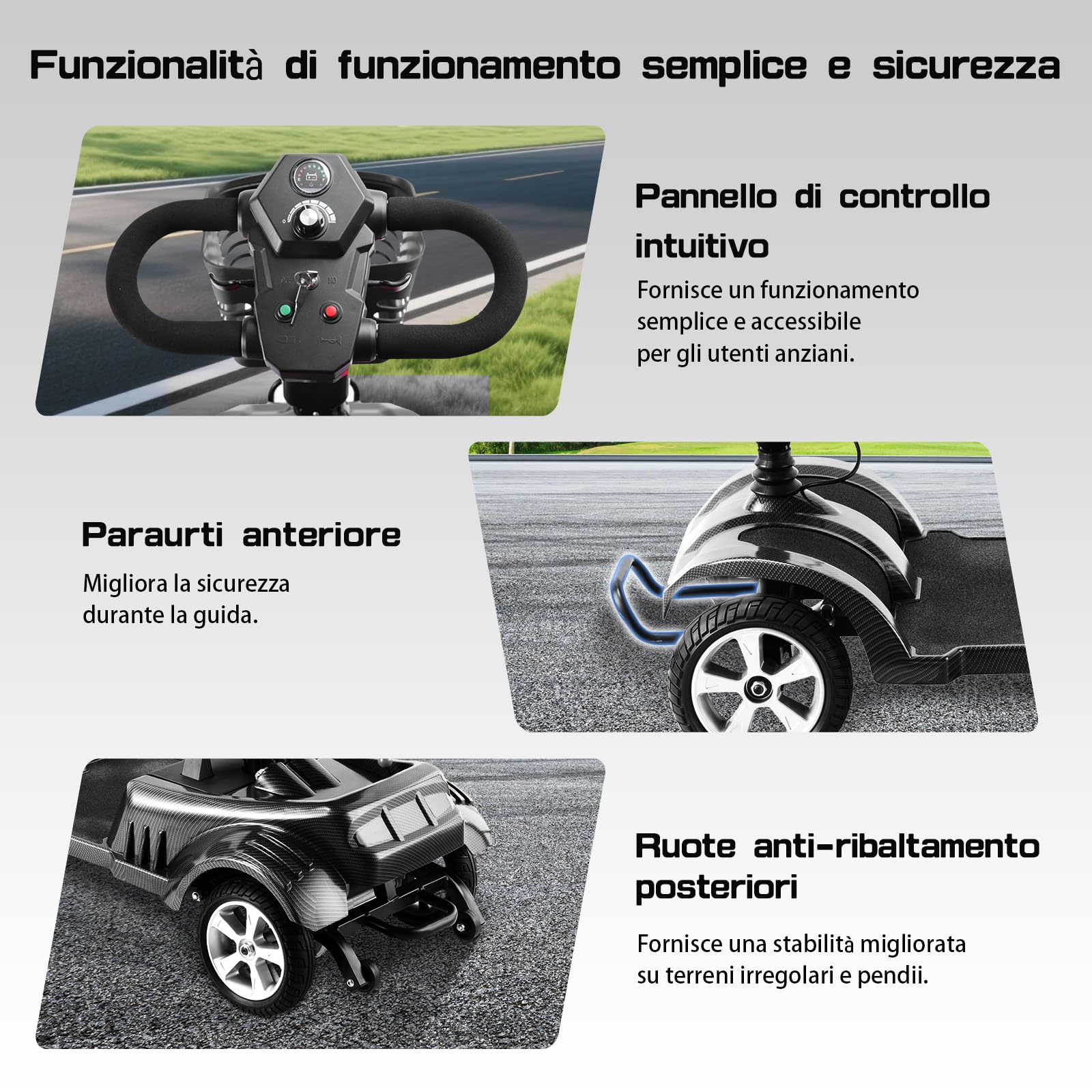 Z02 Scooter disabili pieghevole, sistema antiribaltamento, autonomia di 20 km, luci LED, cestino rimovibile, stabile e pratico, adatto agli anziani, garanzia di 5 anni - Nero