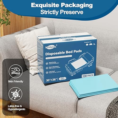 Miniatura 6 de 100 almohadillas desechables de cama de 30 x 36 pulgadas, superabsorbentes, almohadillas desechables extra grandes, almohadillas de incontinencia