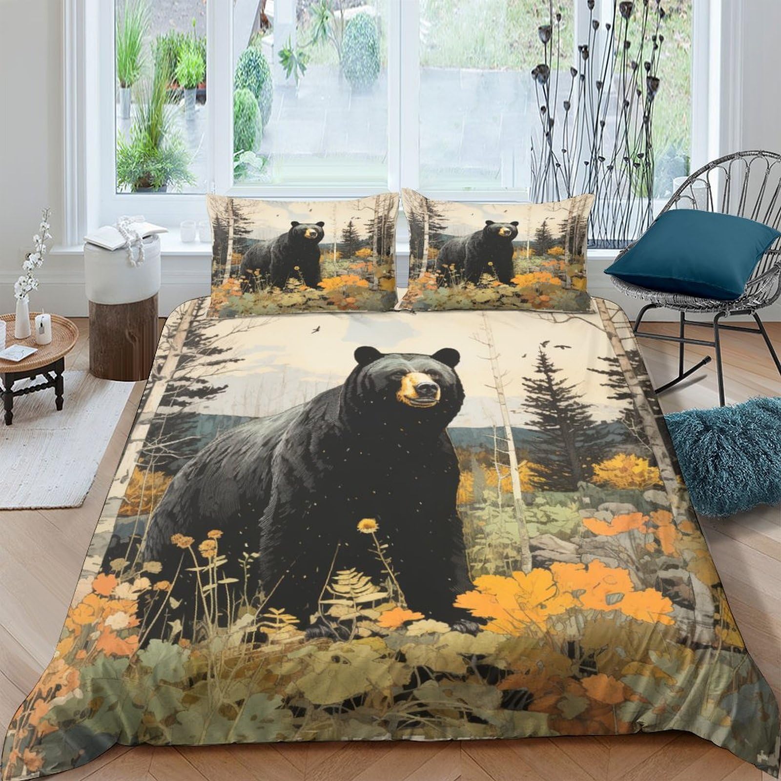 Housses de couettes ours 200x200cm en coton multicolore avec taies d'oreillers