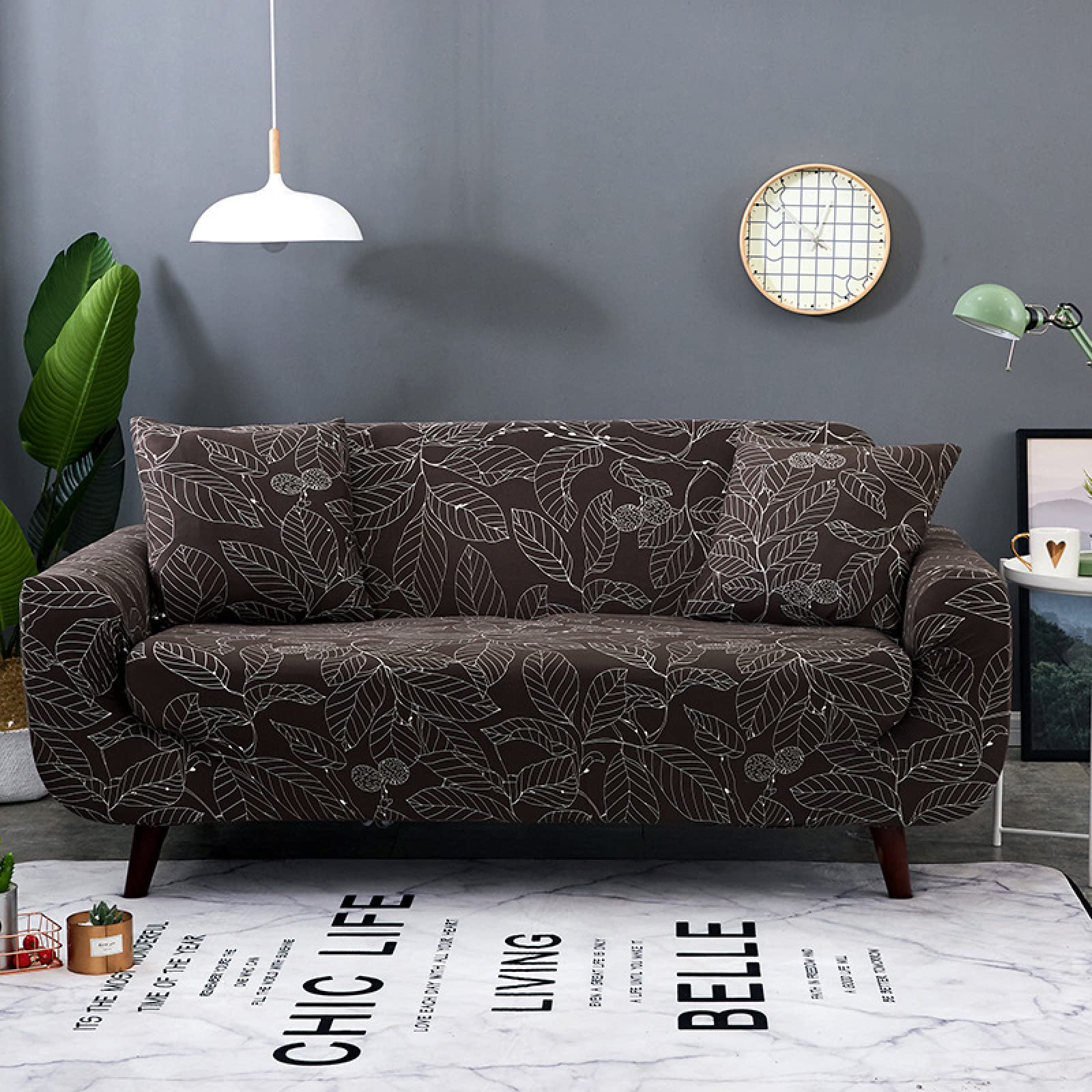 2 Seater Sofa Cover Brown Leaves Stretch Sofa Covers Spandex Settee Covers 2 Seater Washable Sofa Protectors from Pets Non Slip Covers for Sofas All Seasons Couch Cover with Elastic Strap