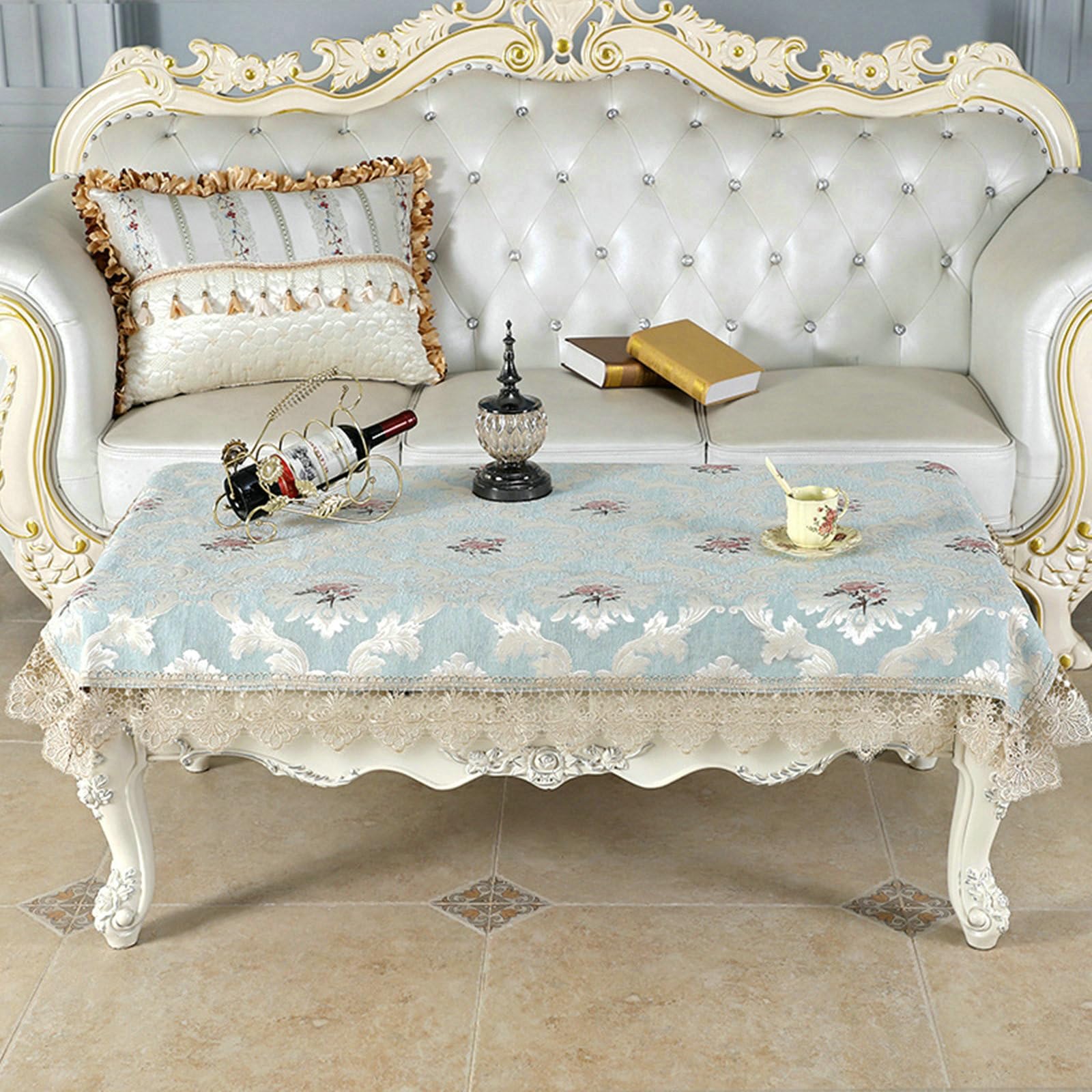 Tischdecke Blau 150x220 cm, Blume Jacquard Polyester