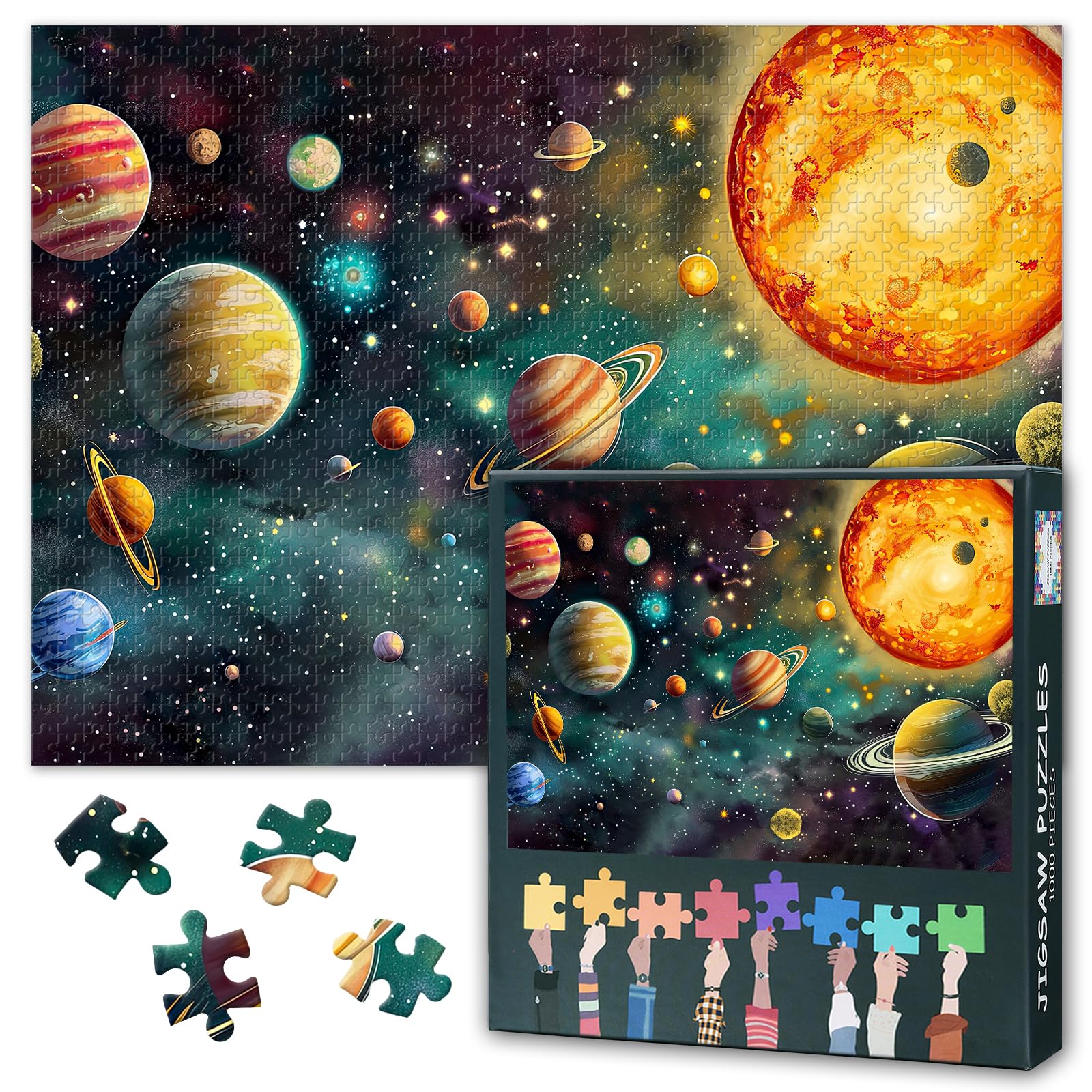 1000 Piece Jigsaw Puzzles for Adults - Planets in Vibrant Nebula Space Art, Premium 1000 Piece Puzzle, Coolest Adult Jigsaw Puzzle of Cosmic Galaxy Exploration(27.5x19.7 Inch) — image 1