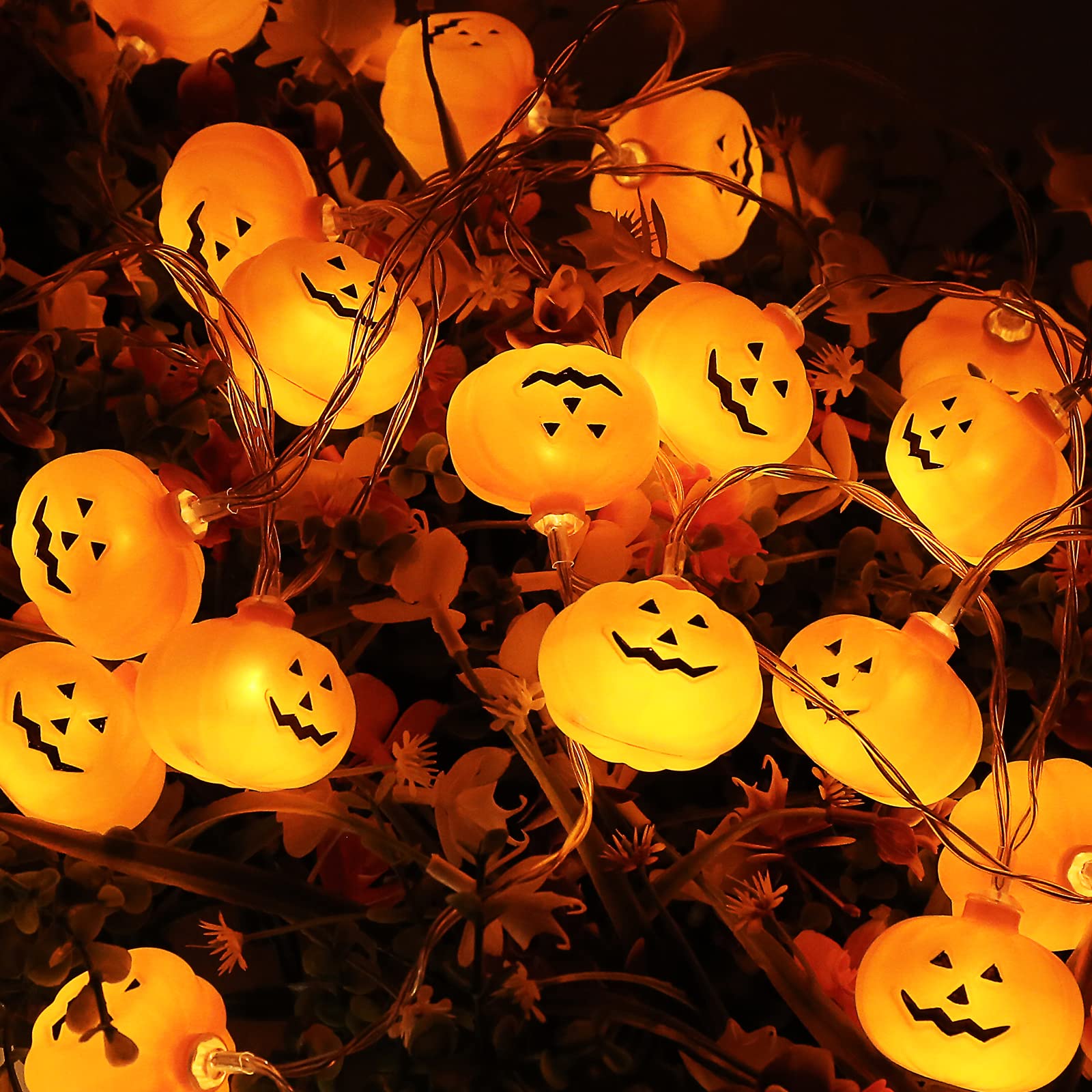 Luci Decorative Halloween – Stringa 3m Con 20 LED A Forma Di Zucca, Fantasma E Pipistrello. Alimentazione A Batteria, IP65.