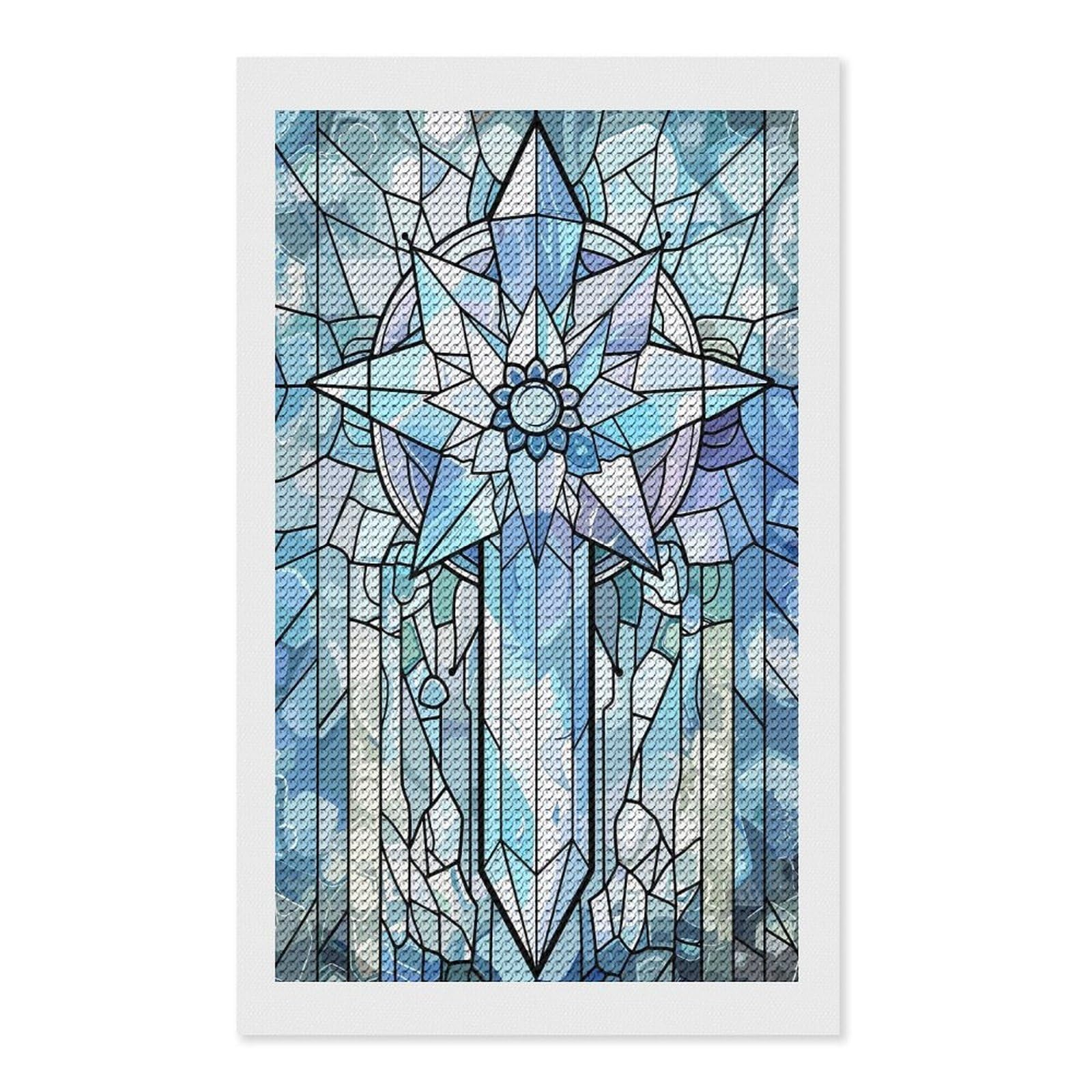 Junmoney Stained Glass Ice Sword and Star DIY Diamond Art Canvas Kit 12"x20", Pleasing Wall Art Project, Easy Handmade Project, Living Room Decor