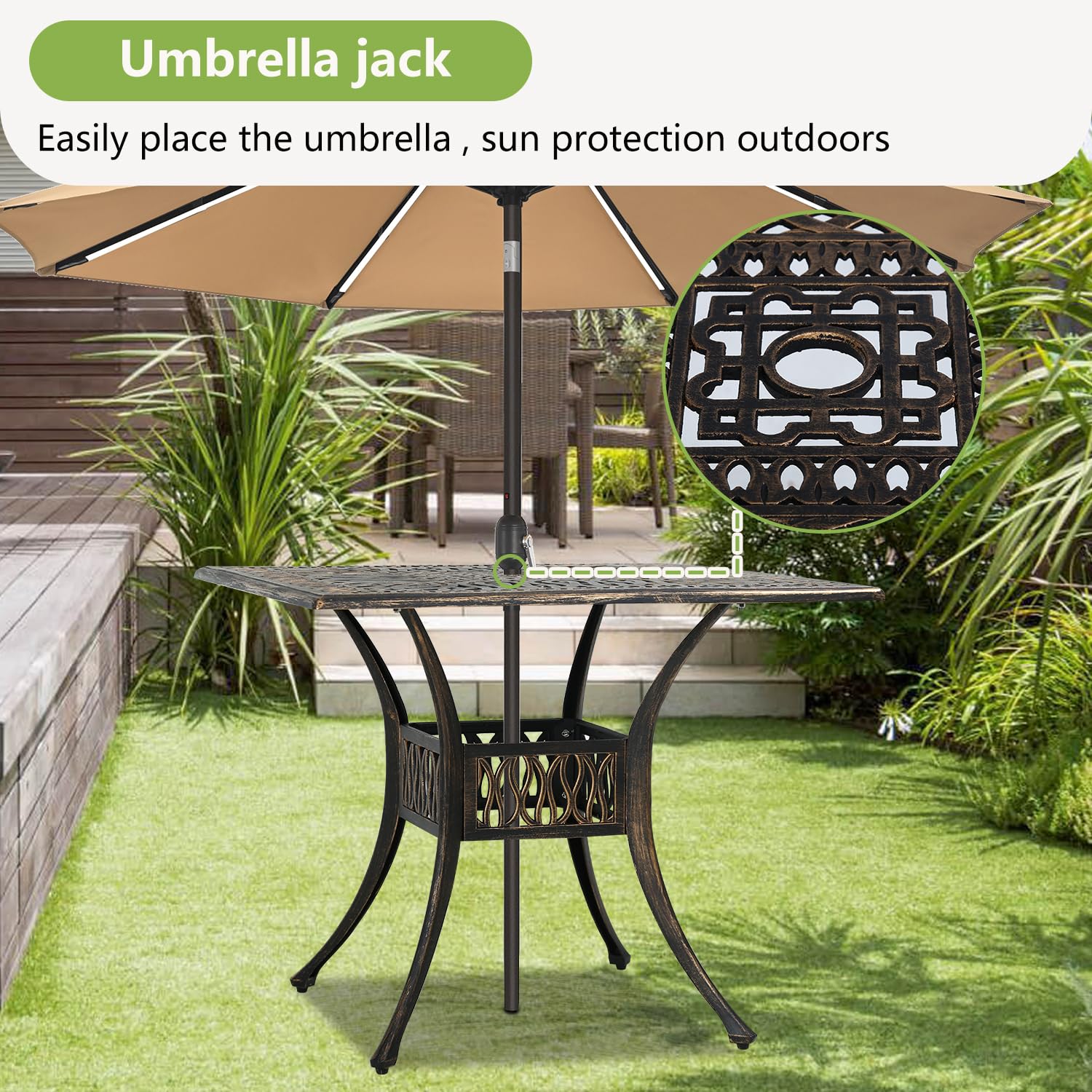 Patio Dining Table Wrought Iron Patio Furniture Outdoor Bistro Table Outdoor Side Table with Umbrella Hole for Backyard Garden Patio Porch, Bronze : Patio, Lawn & Garden