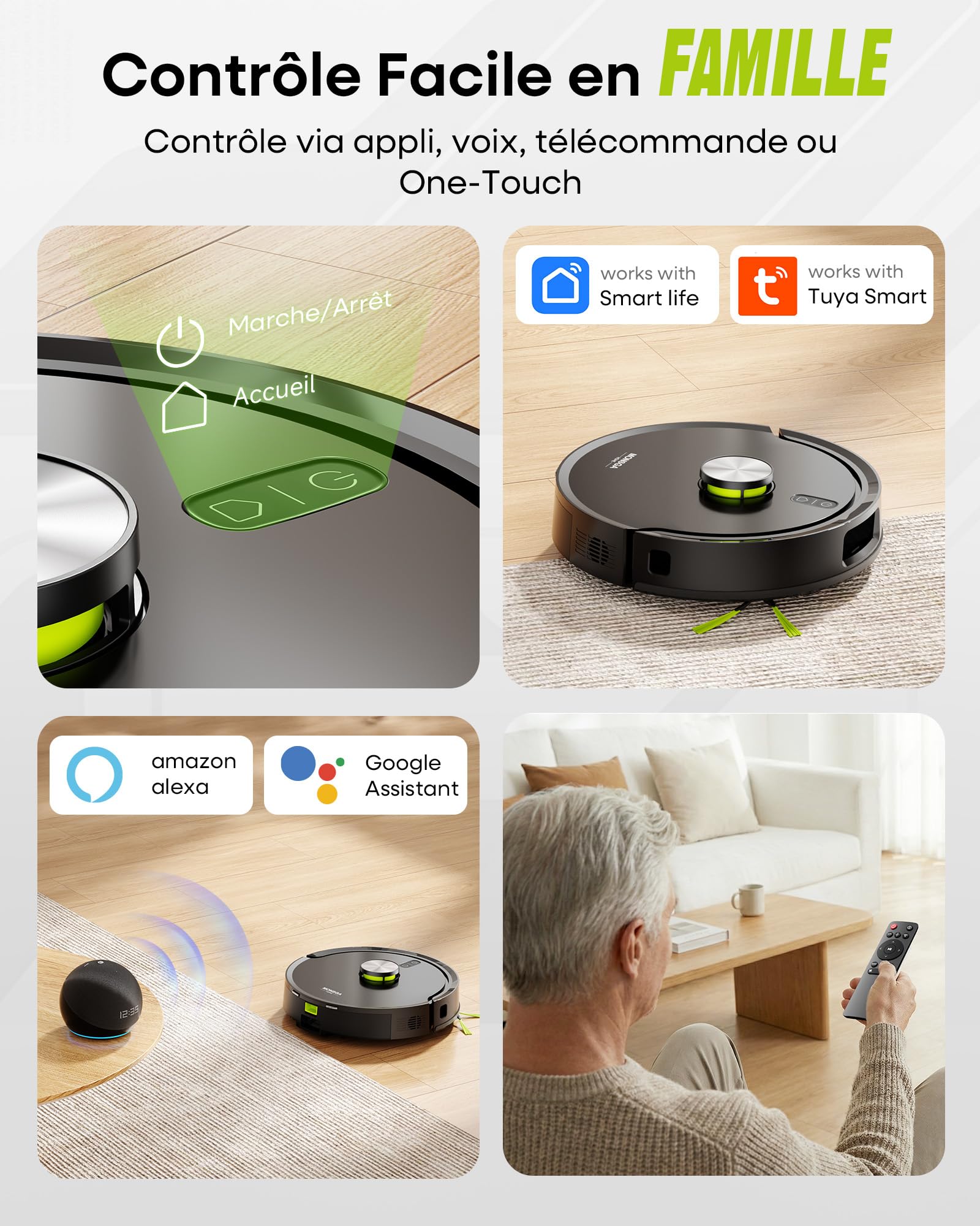 MONSGA Aspirateur Robot 8000Pa, Robot Aspirateur Laveur avec Station Auto-vidage 4L, Plaque de Protection, Navigation LDS, Double Anti-emmêlement pour Cheveux et Poils d'animaux, APP, Contrôle Vocal