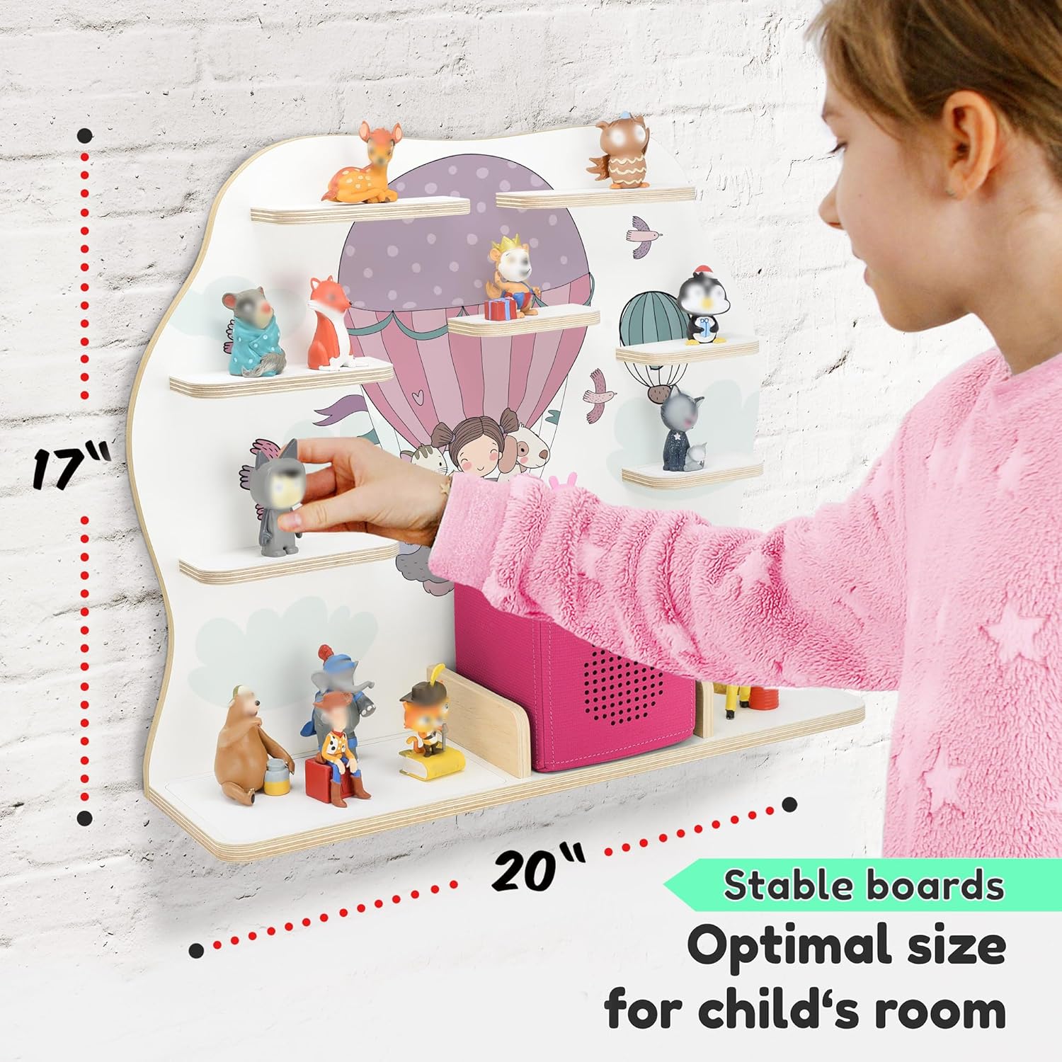 stadtecken Wooden Shelf for Music Box I Suitable for The Toniebox and ca. 50 Tonies I Perfect Storage in The Children's Room I for Setting up or Hanging (Large, Up)