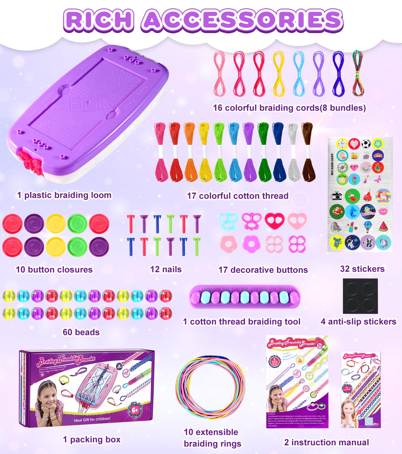 Perbabe Kit Braccialetti Fai Da te Bambina, Crea Braccialetti Bambina Kit Artigianale Braccialetti Amicizia Regalo Compleanno Bambina, Giochi Creativi per Ragazze Età 6 7 8 9 10 11 12 Anni
