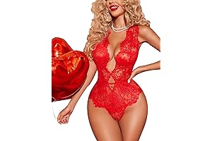 Women's Captivating Red Lace Bodysuit: A Sultry Embrace of Style and Sensuality