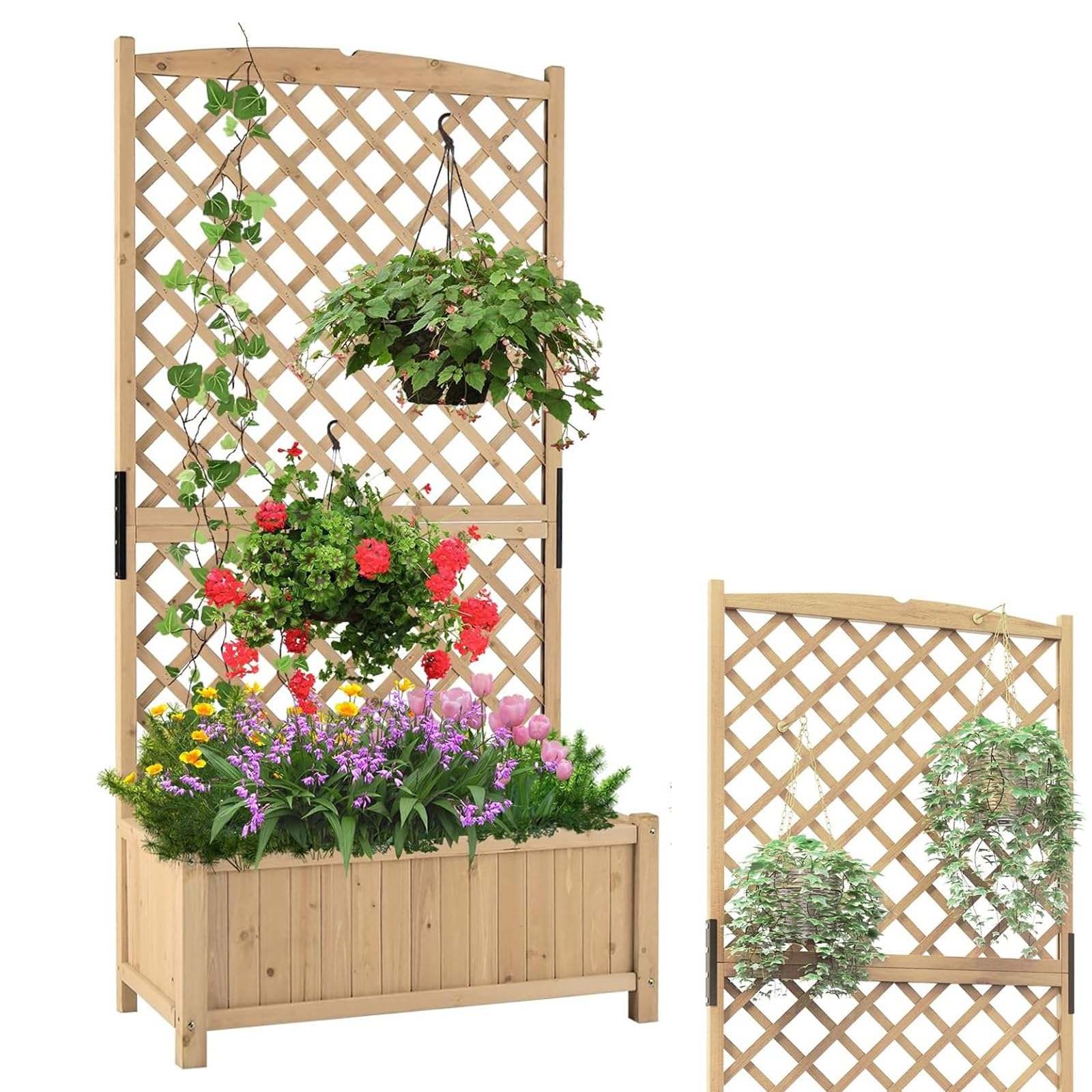 Macetas Grandes Exterior ML-Design Jardinera Con Enrejado De Madera  119,5×139×36,5cm Macetero Con Enredadera Para Plantas Trepadoras, Celosía  De Pared Para Jardín O Balcón | Leroy Merlin Jardineras Exterior Balcon, image size:1600x1600