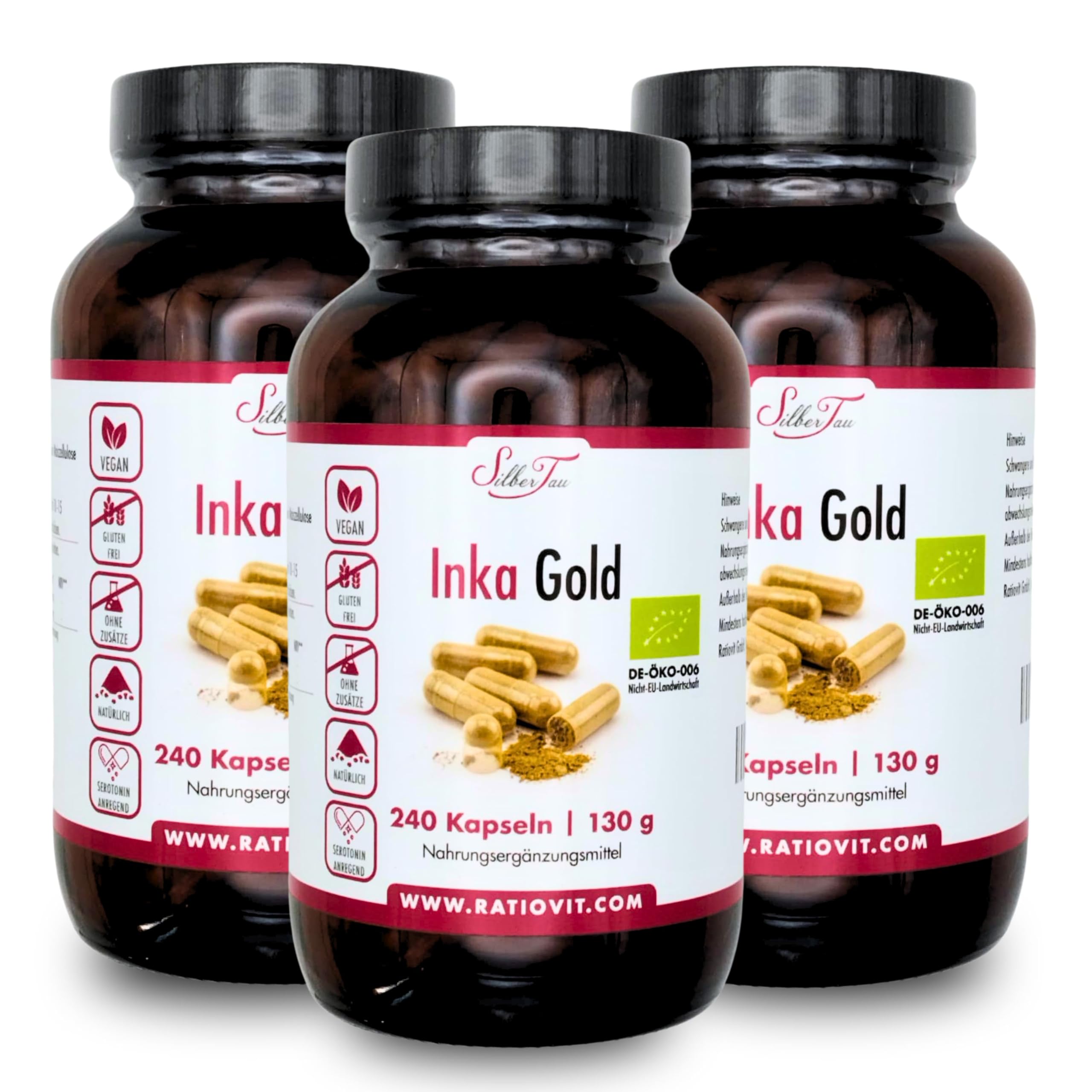 Inka Gold – 3 x 240 BIO Kapseln mit Amaranth & Quinoa – 100 % pflanzlich – roh & naturrein – glutenfrei & vegan – ohne Zusatzstoffe – DE-ÖKO-006 zertifiziert