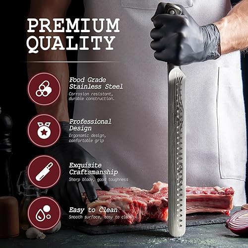 Miniatura 6 de YFWOOD Cuchillo para rebanar, cuchillo de pechuga de 12 pulgadas, cuchillos de acero inoxidable de alto carbono súper afilados para cortar carne,