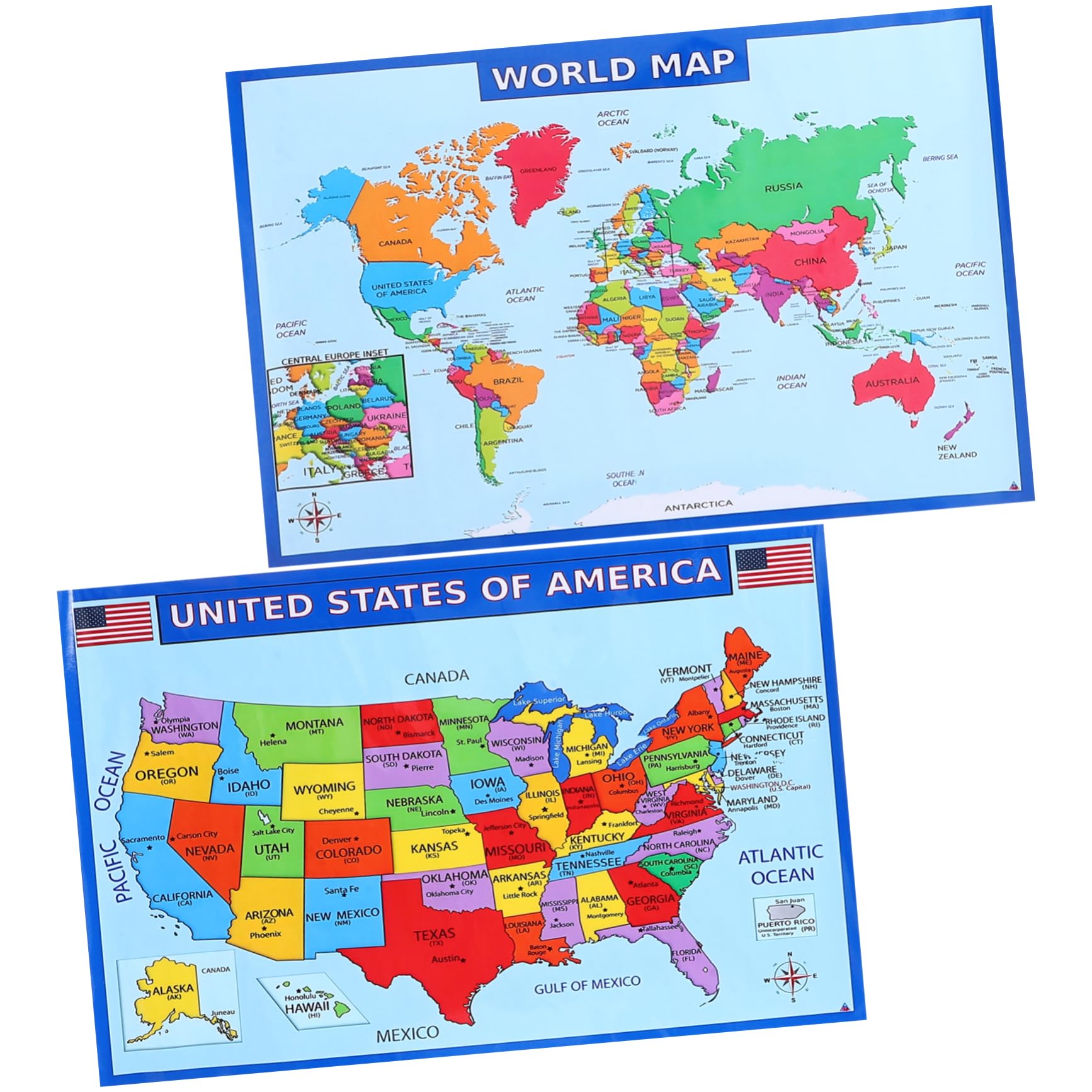 STOBOK 3sätze Geographie Wandkarte Lernposter Weltkarte Für Klassenzimmer Und Schlafzimmerdekoration Für Homeschooling Und Vorschule Klarer Druck Leuchtende Farben