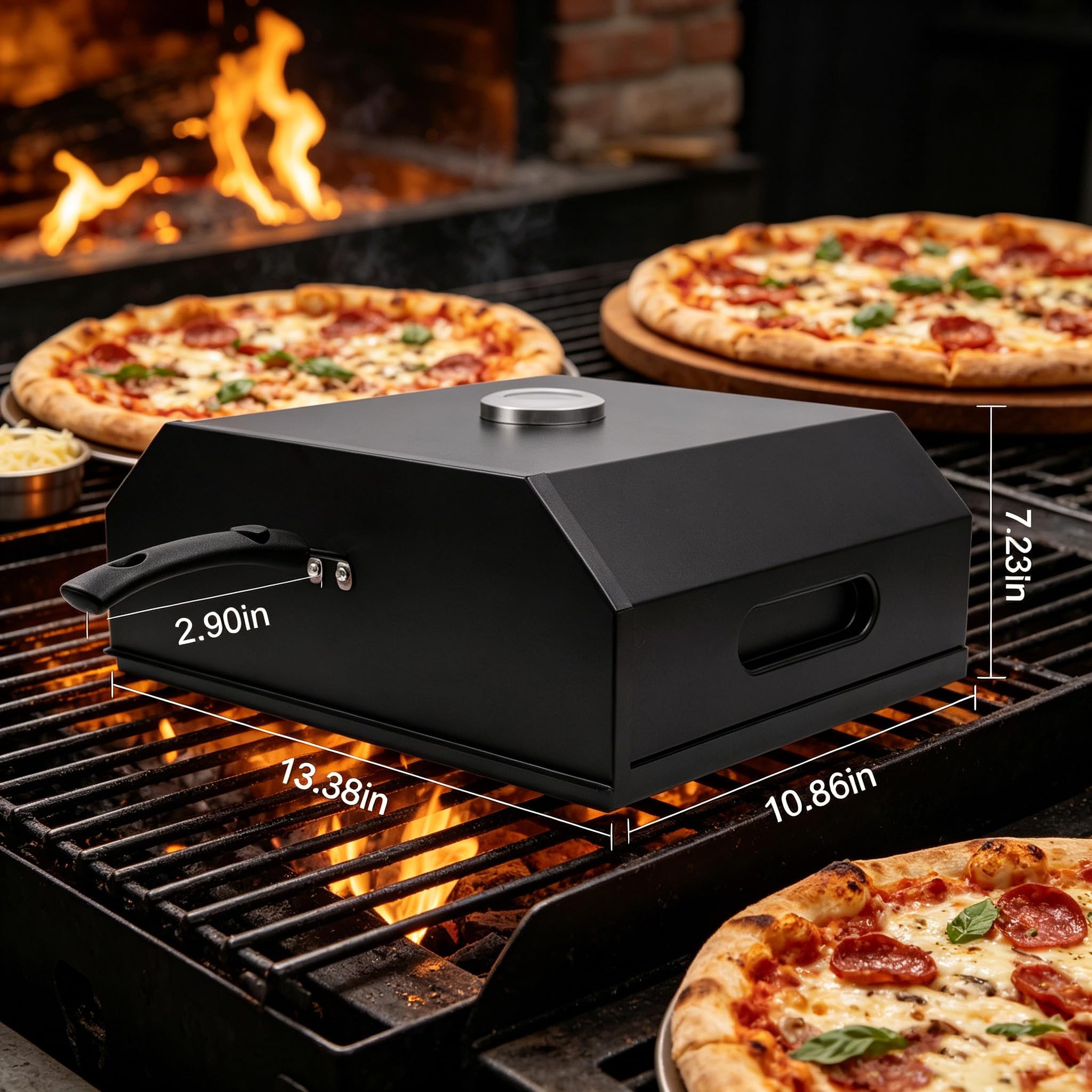 Pizzaofen für Grill: Blackstone Pizzaofen mit Stahlblech, Grilloberseite, Pizzagrill, integriertes Thermometer, geeignet für knusprige Hinterhof, hausgemachte Pizza