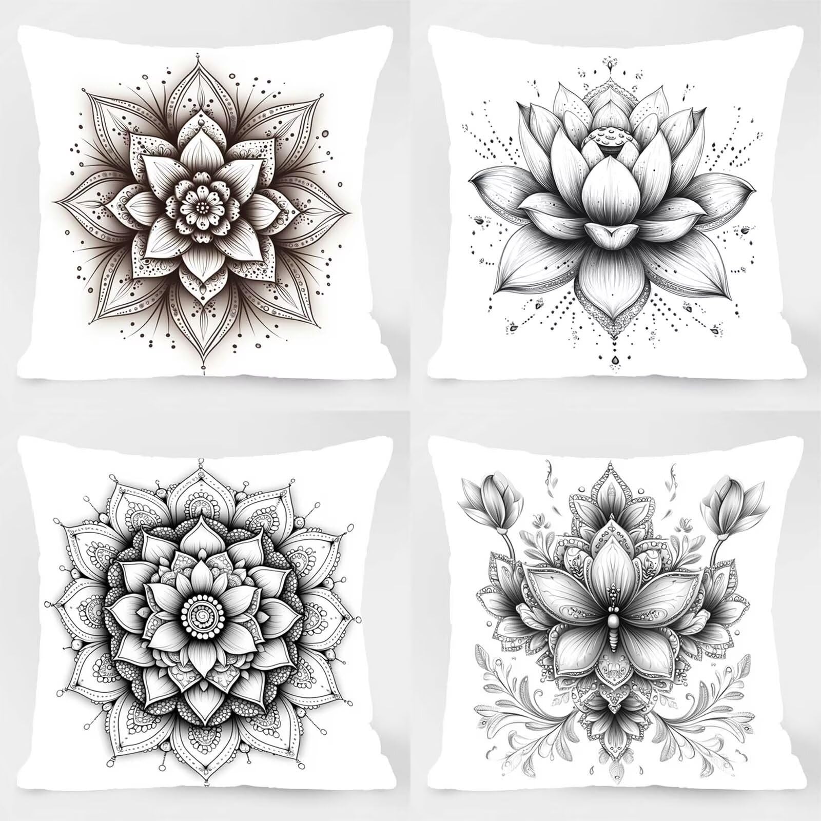Kissenbezug 65 x 65 Outdoor Kissenbezug 65 x 65 CM Doppelseitiger Druck Schwarz und Weiß Deko Sofakissen Bezug Mandala Kopfkissen Bezug für Frühling Sofa Bett Deko, Geschenke für Frauen (Samt) BZ16185