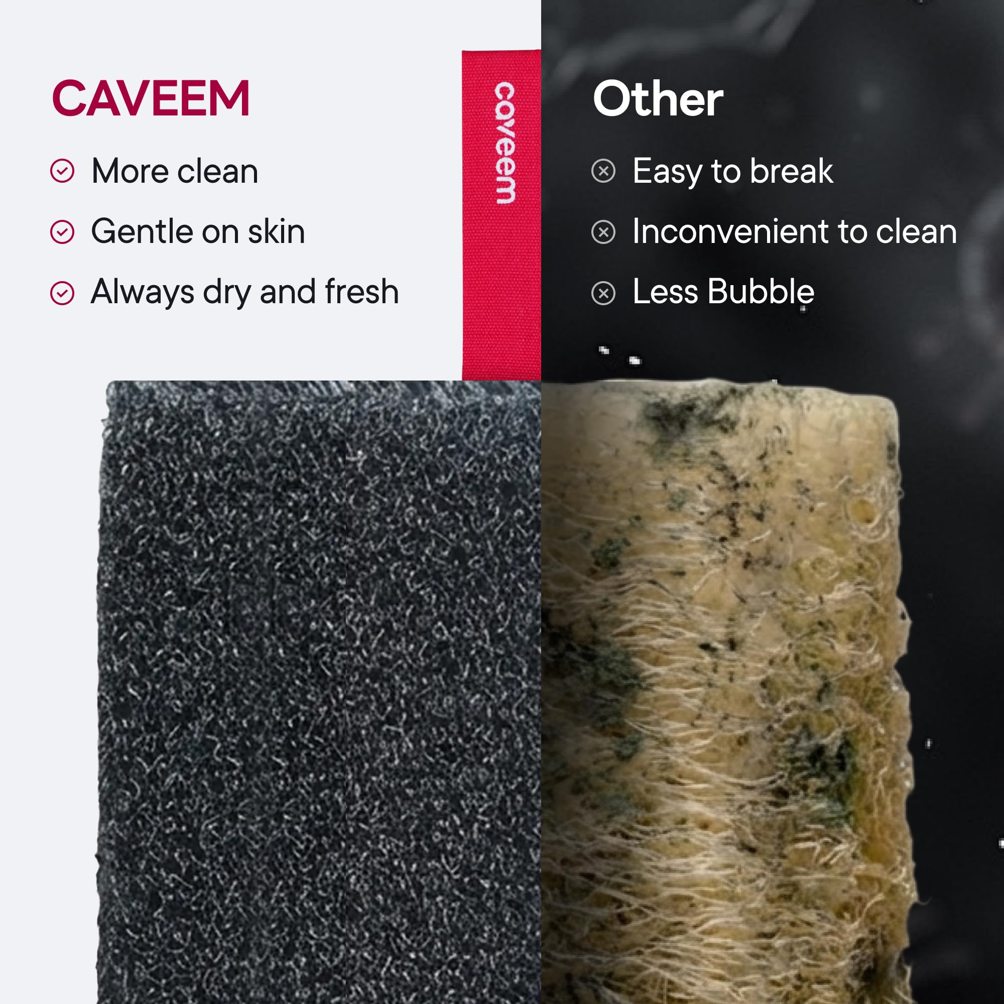 CAVEEM Esponja Exfoliante Corporal Doble Cara, Paquete de 2 Gris Oscuro