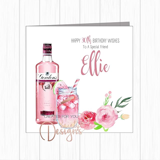 Personalised Female Pink Gin Birthday Card Sister Best Friend Niece Daughter Granddaughter Goddaughter 16th 18th 21st 30th 40th