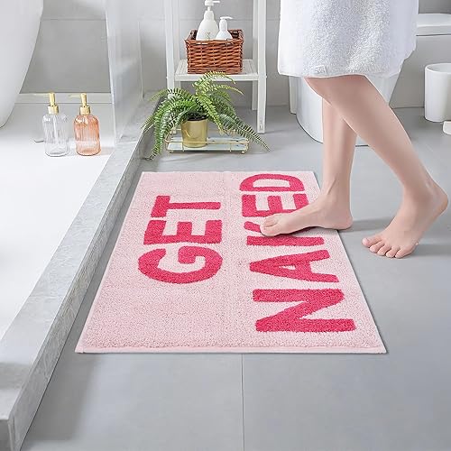 Miniatura 7 de Zeeinx Alfombra de baño con texto en inglés "Get Naked", bonita alfombra de baño de microfibra antideslizante, divertida decoración de baño, lavable