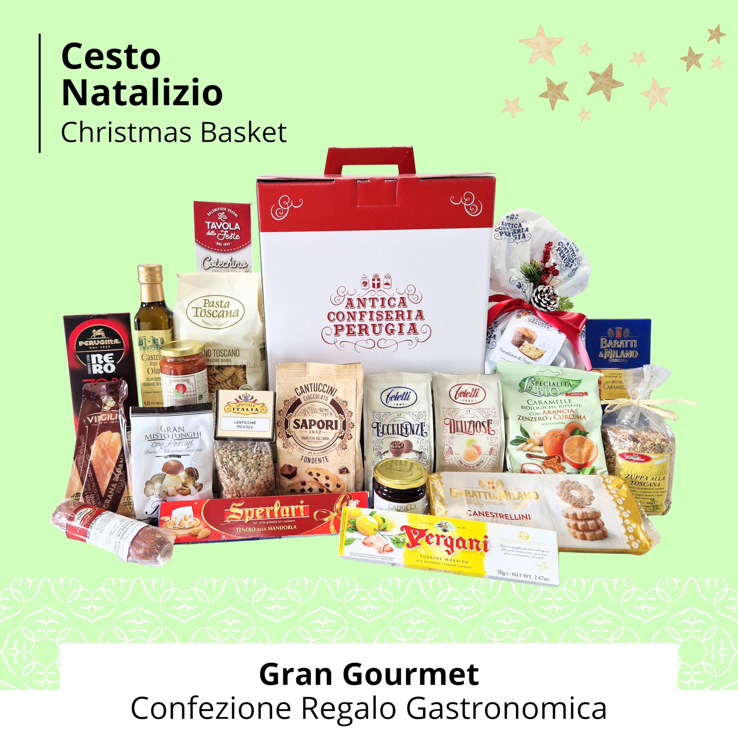 Cesti Natalizi Speciale Italia – Cesto Natalizio Gastronomico Gran Gourmet, Confezione Regalo Natale Maxi Formato con Panettone da 500g, Prodotti Dolciari e Alimentari, 20 pezzi