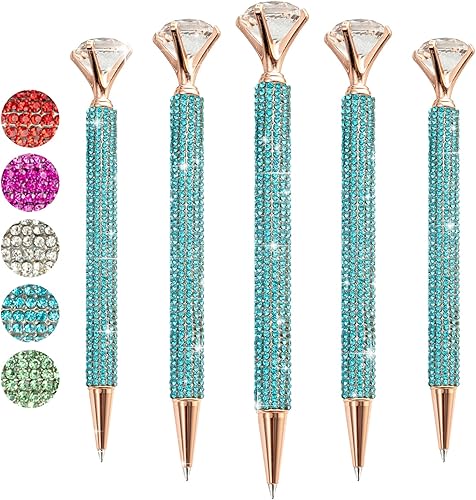 Miniatura 10 de 5 bolígrafos grandes de diamantes de cristal, bolígrafo brillante de tinta negra, lindo bolígrafo de diamantes de imitación con diamante para