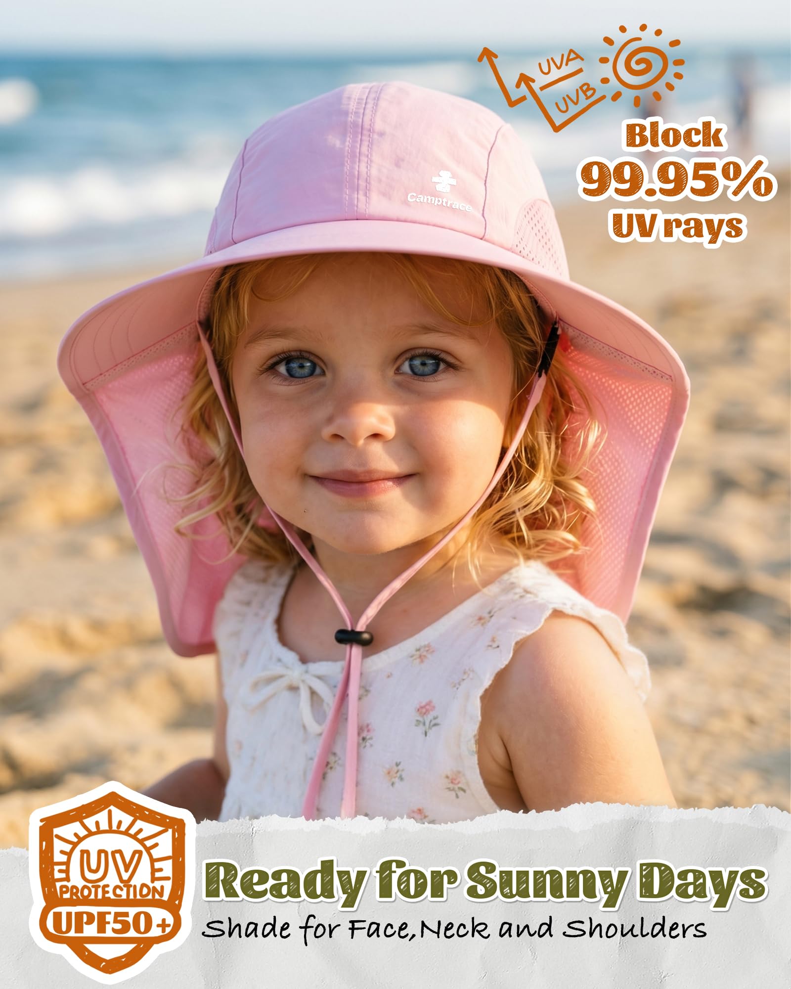 Camptrace Toddler Sun Hat for Kids Baby Beach Sun Protection UPF 50 Boys Girls Fishing Hats