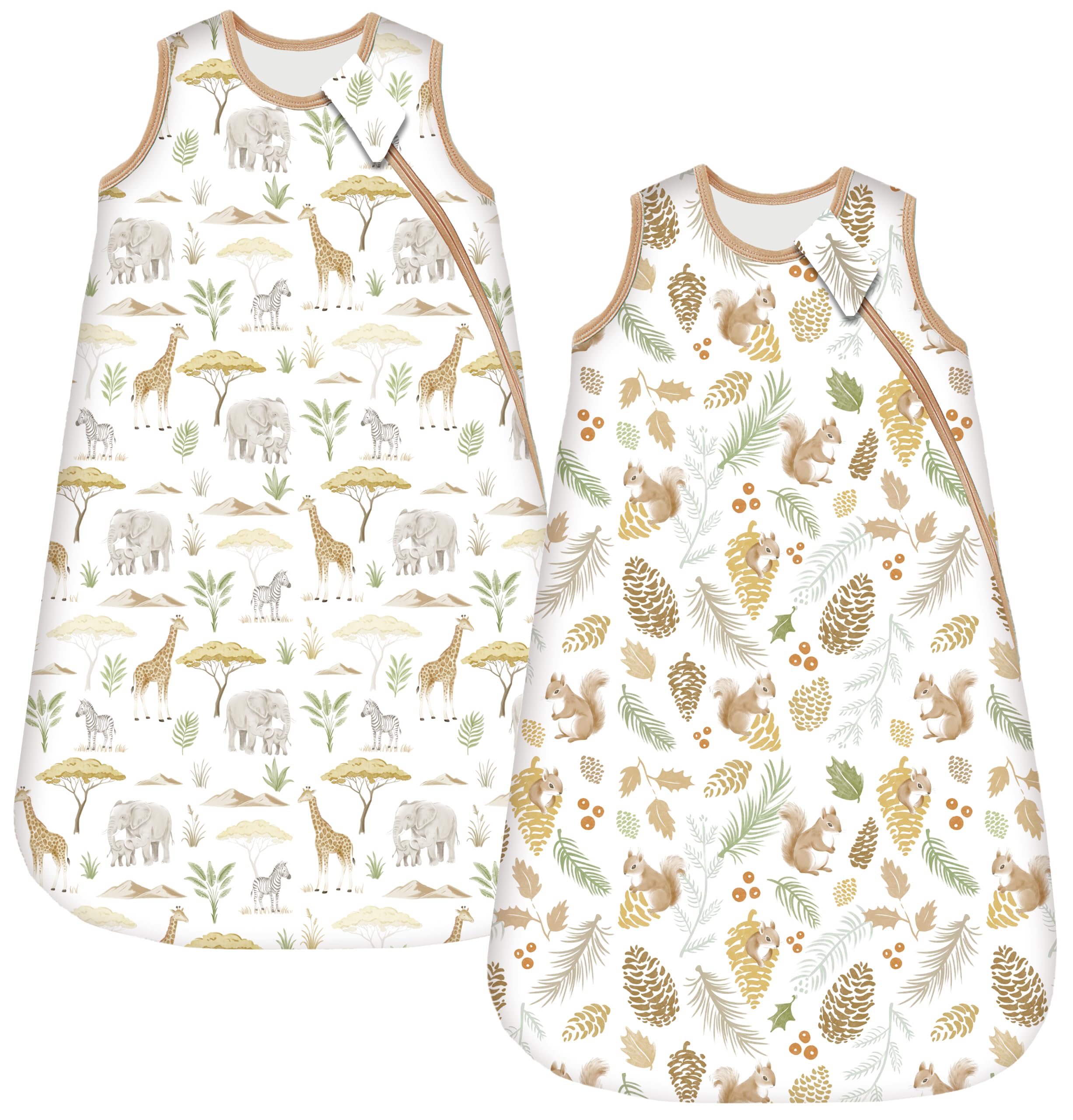 Chilsuessy Schlafsack Baby Winter 2er Pack Baumwolle Babyschlafsack Winterschlafsack Neugeborene für Winter, 2.5 Tog/Herbst Wald + Eichhörnchen, 90cm/18-24 Monate
