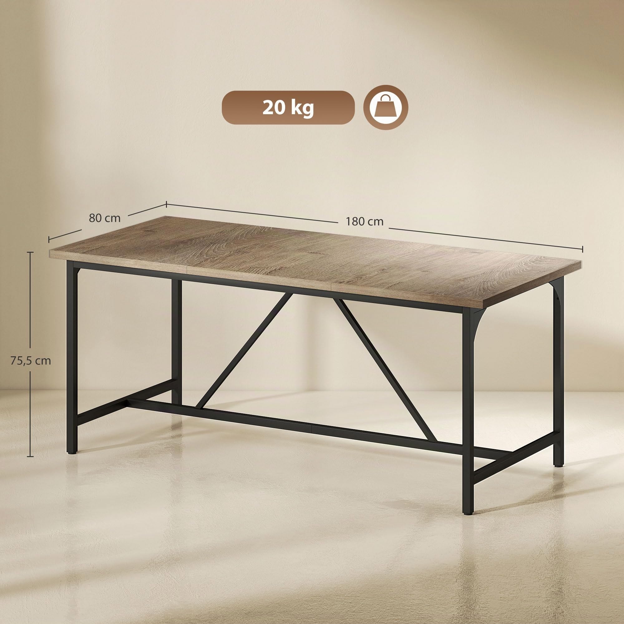 HOMCOM Table à Manger pour 6-8 Personne Rectangulaire 180 x 80 cm Naturel