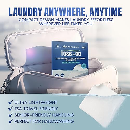Miniatura 5 de Purecise Sábanas de detergente para ropa de viaje, sin perfume, ligeras y sin ensuciar, 30 cargas en total (15 hojas), artículos de tocador de viaje