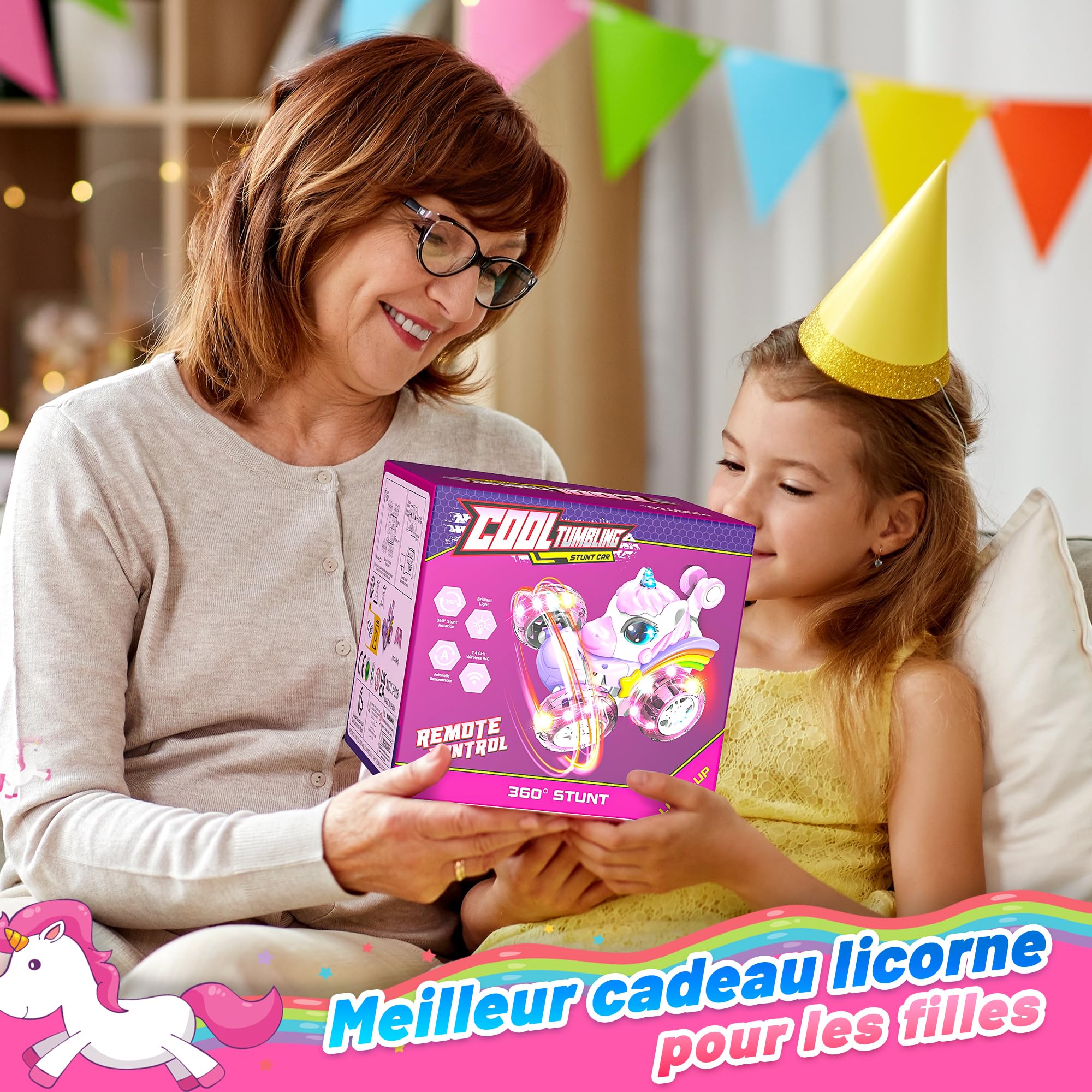 Hot Bee Voiture Telecommandé Enfant Rechargeable, Voiture Télécommandée Fille, Jouet Enfant 3 4 5 6 Ans Fille, Licorne Jouet, Licorne Cadeau pour De 3 à 6 Ans