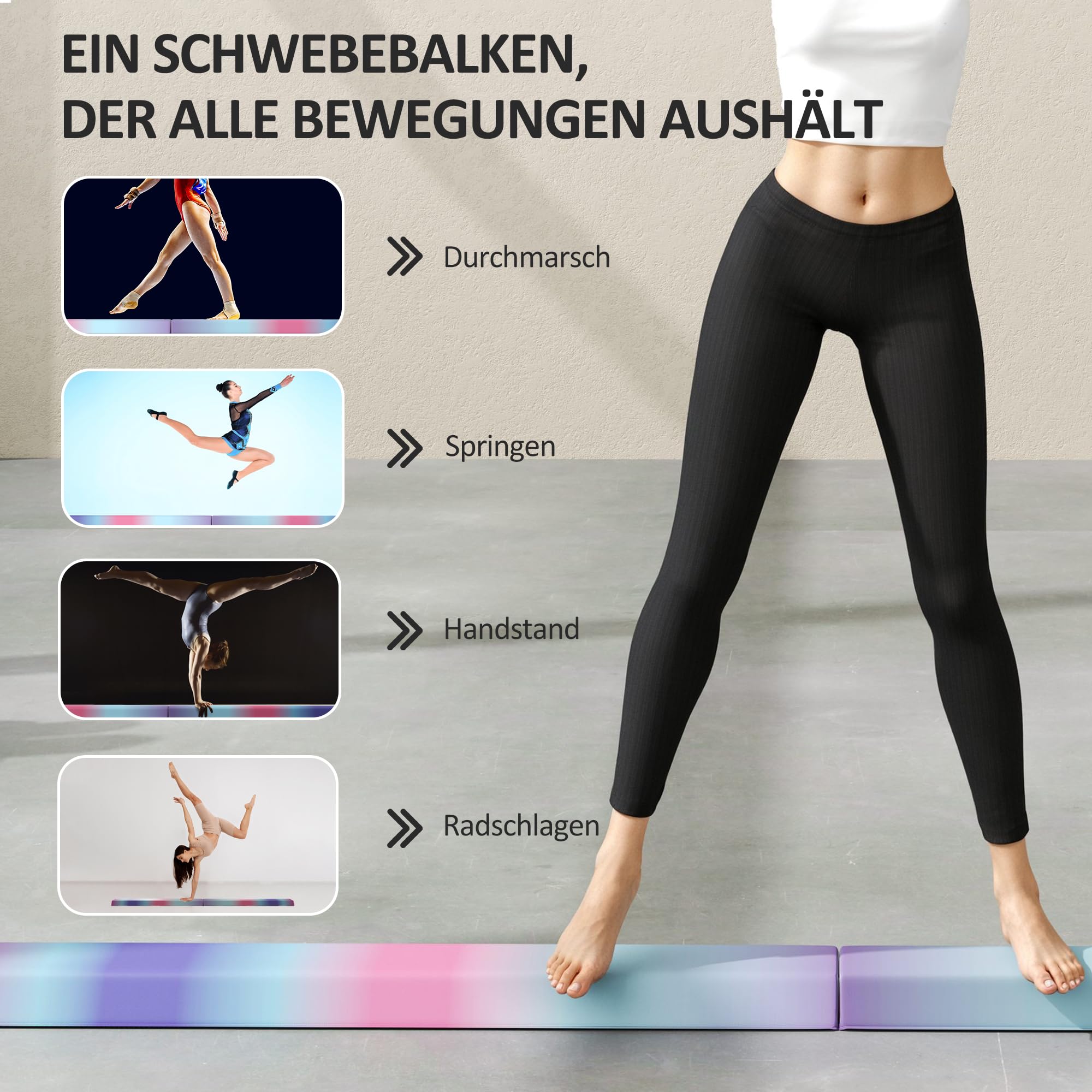 SPORTNOW 236 cm Klappbarer Schwebebalken, tragbar Turnbalken, rutschfest Balance Beam, Turn- und Balancierbalken bis 80 kg, für Kinder ab 3 Jahre, Indoor & Outdoor