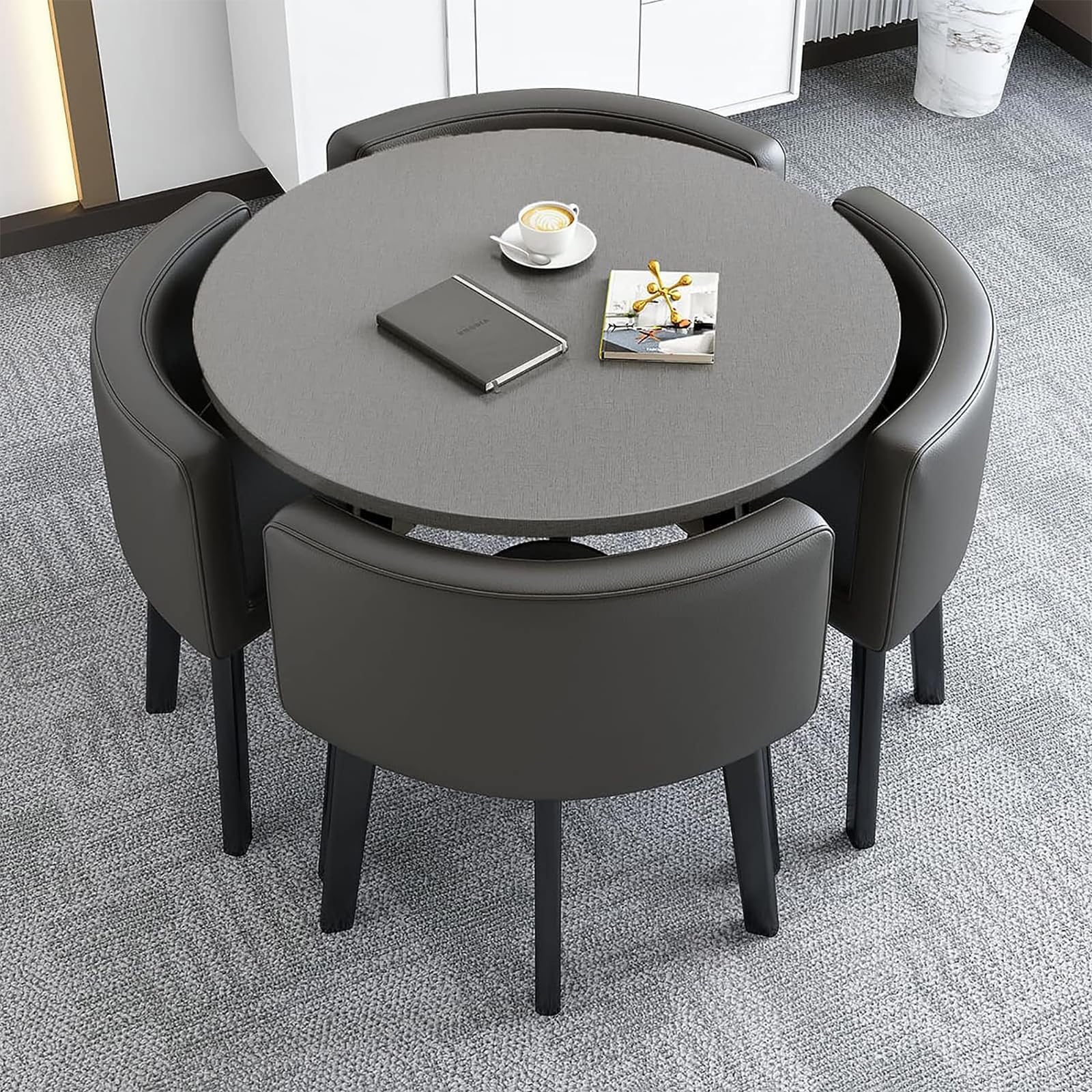 ASerZenith Modern Round Dining Table Set With Chairs Space Saving Design Ideal For Dining Room Living Room Reception Room Conference Table Lounge Stylish And Functional Furniture For Any Space,74